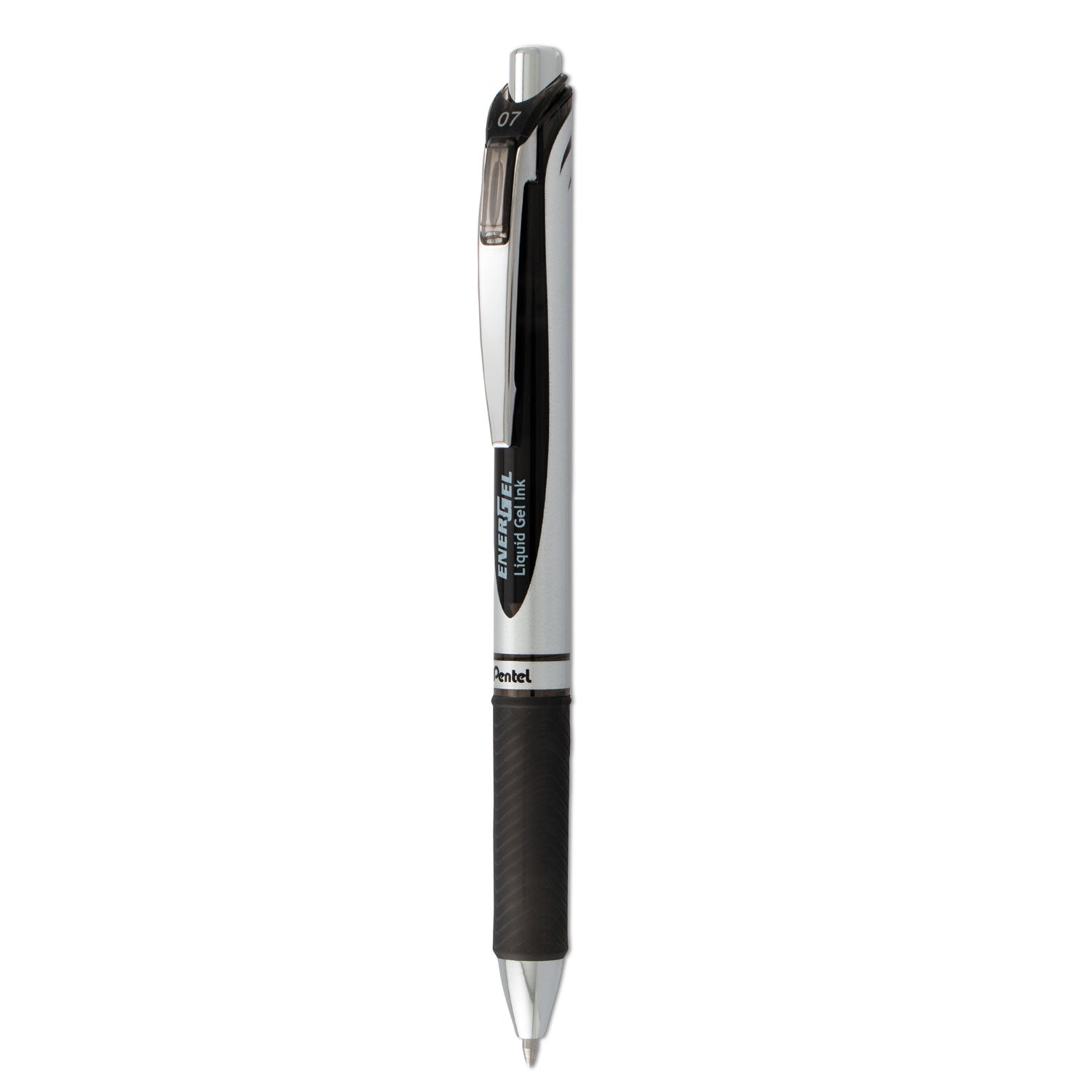 Pentel EnerGel RTX Gel Pen, Retractable, Medium 0.7 mm, Black Ink, Black/Gray Barrel (BL77A)