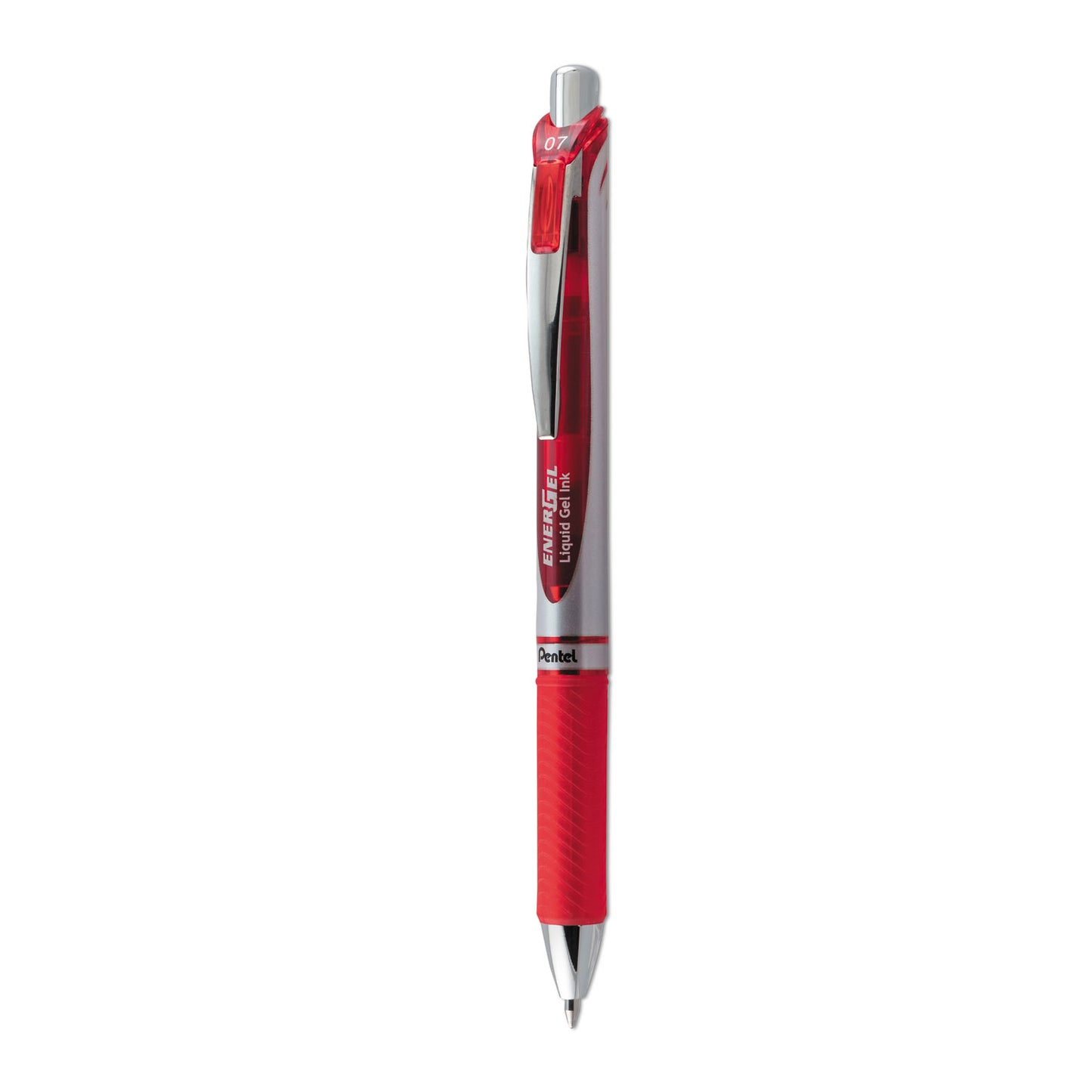 Pentel EnerGel RTX Gel Pen, Retractable, Medium 0.7 mm, Red Ink, Red/Gray Barrel (BL77B)