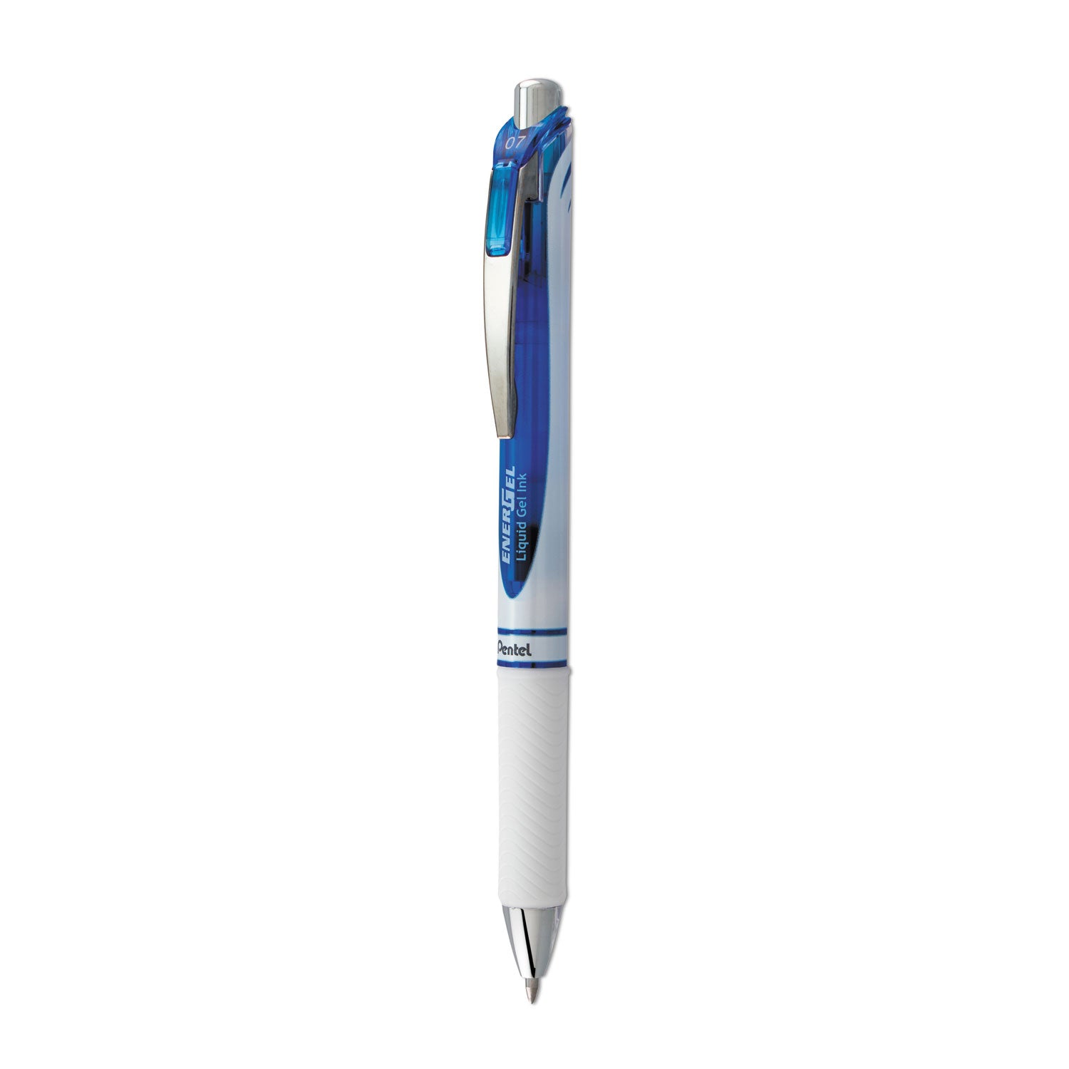 Pentel EnerGel RTX Gel Pen, Retractable, Medium 0.7 mm, Blue Ink, White/Translucent Blue Barrel (BL77PWC)