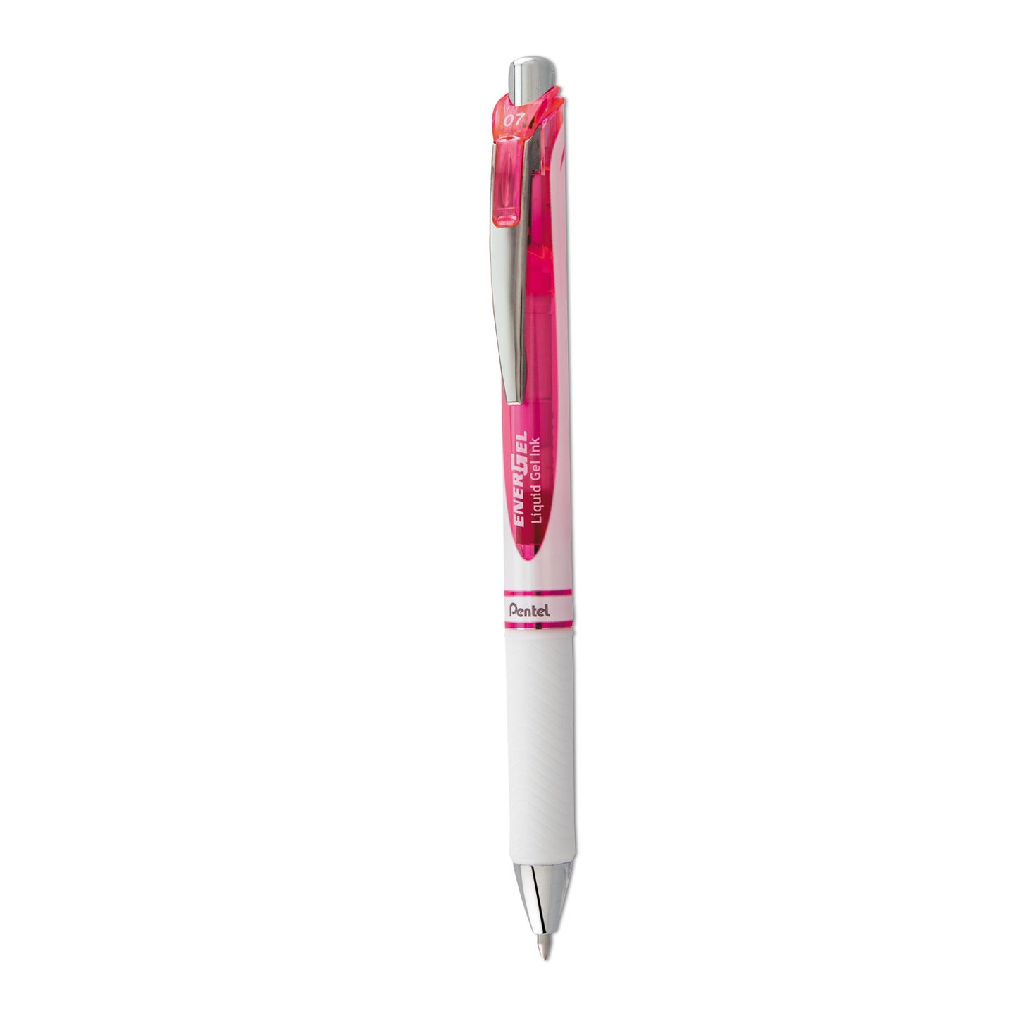 Pentel EnerGel RTX Gel Pen, Retractable, Medium 0.7 mm, Pink Ink, White/Translucent Pink Barrel (BL77PWP)