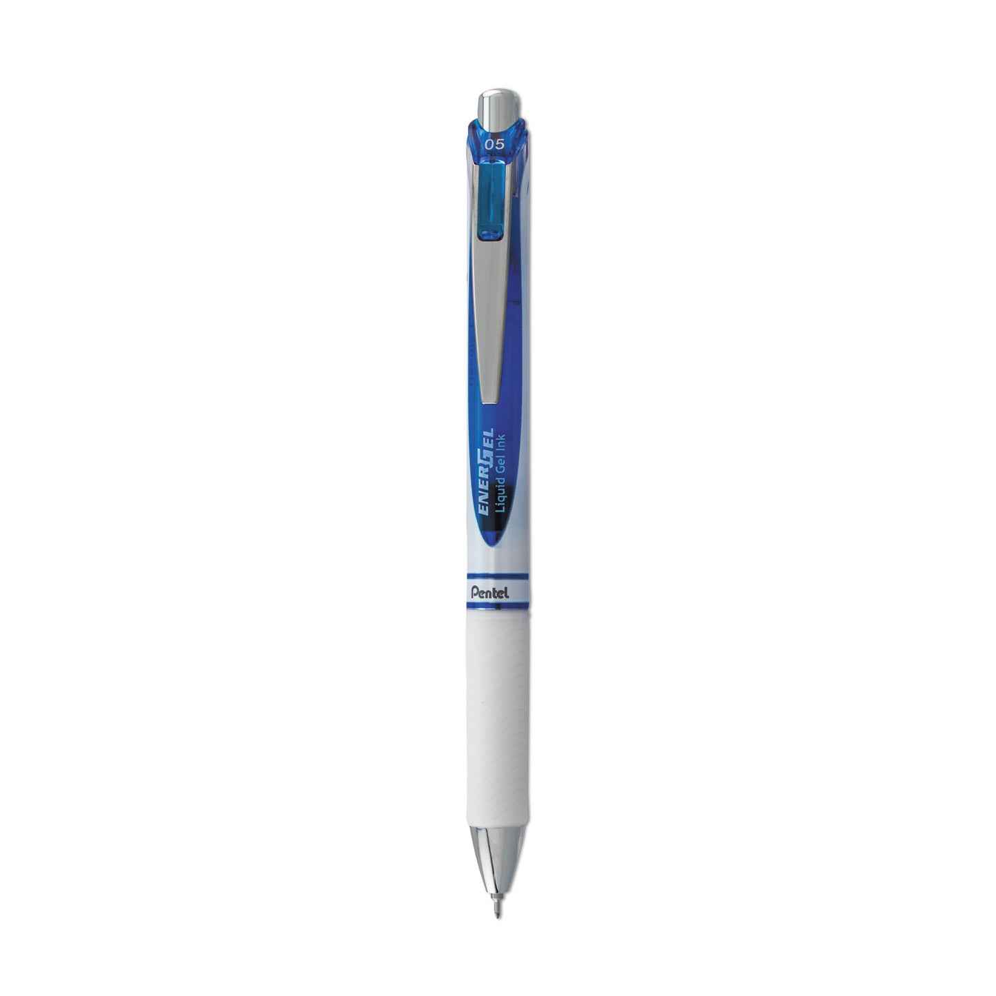 Pentel EnerGel RTX Gel Pen, Retractable, Fine 0.5 mm Needle Tip, Blue Ink, White/Translucent Blue Barrel (BLN75PWC)