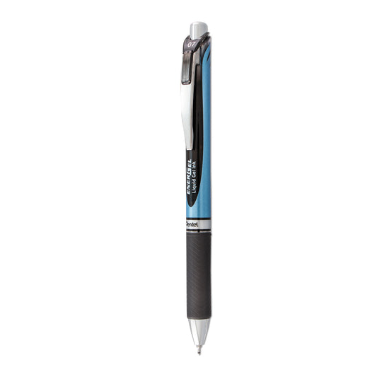 Pentel EnerGel RTX Gel Pen, Retractable, Medium 0.7 mm Needle Tip, Black Ink, Black/Blue Barrel (BLN77A)