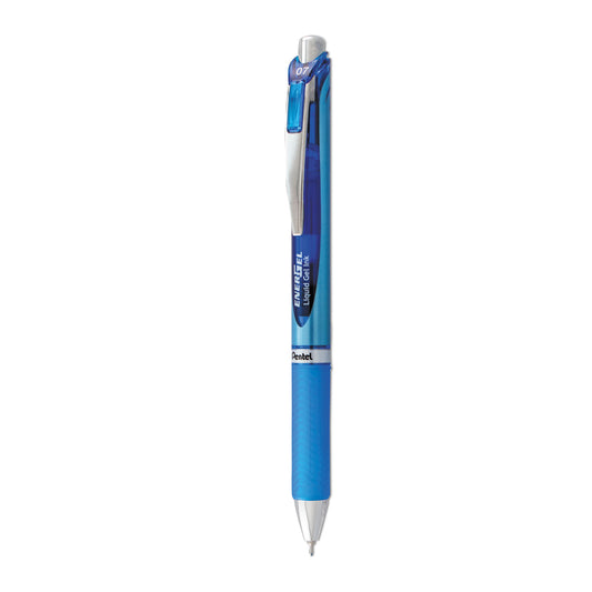 Pentel EnerGel RTX Gel Pen, Retractable, Medium 0.7 mm Needle Tip, Blue Ink, Blue/Light Blue Barrel (BLN77C)