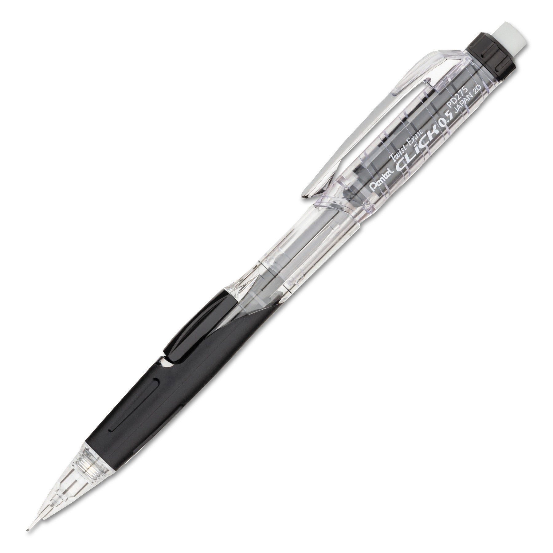 Pentel Twist-Erase CLICK Mechanical Pencil, 0.5 mm, HB (#2), Black Lead, Black Barrel (PD275TA)