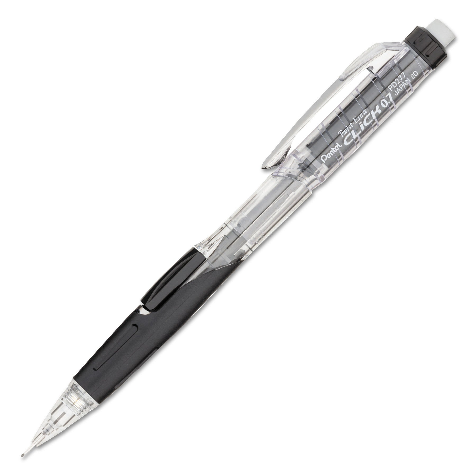 Pentel Twist-Erase CLICK Mechanical Pencil, 0.7 mm, HB (#2), Black Lead, Black Barrel (PD277TA)
