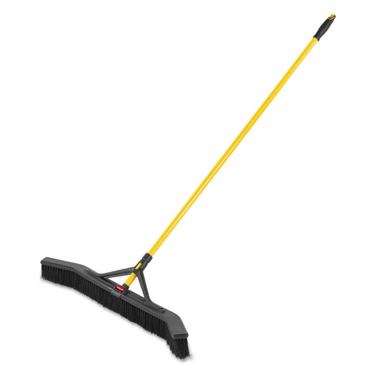 Rubbermaid Commercial Maximizer Push-to-Center Broom, Poly Bristles, 36 x 58.13, Steel Handle, Yellow/Black (2018728)