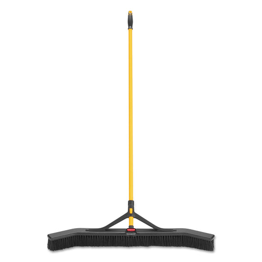 Rubbermaid Commercial Maximizer Push-to-Center Broom, Poly Bristles, 36 x 58.13, Steel Handle, Yellow/Black (2018728)