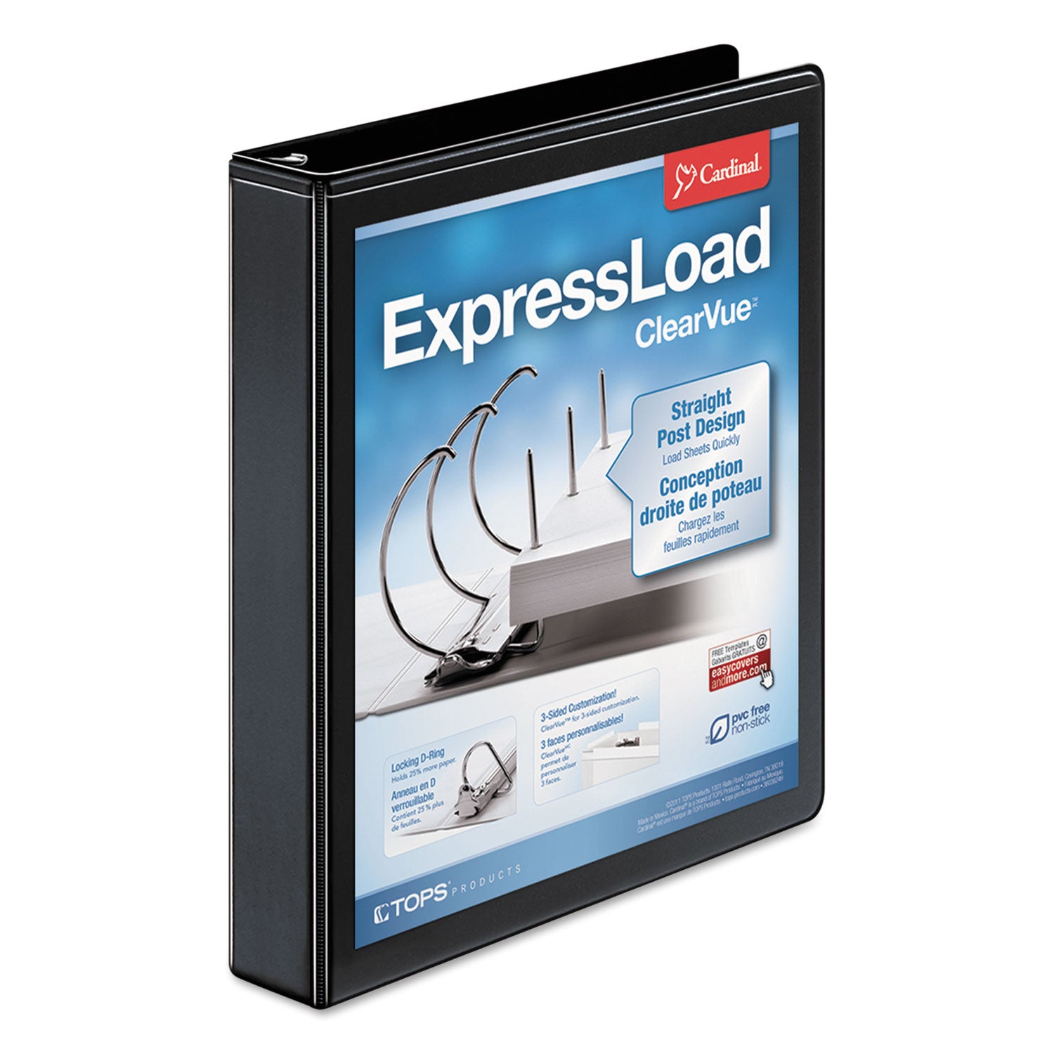 Cardinal ExpressLoad ClearVue Locking D-Ring Binder, 3 Rings, 1.5" Capacity, 11 x 8.5, Black (49111)