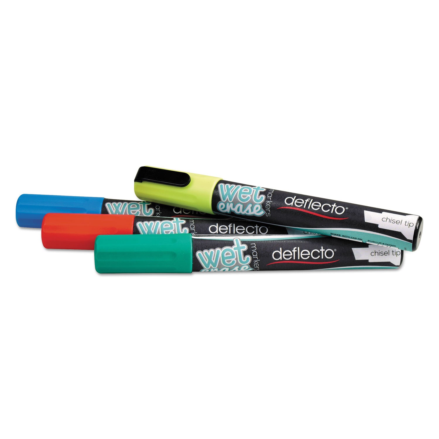 Deflecto Wet Erase Markers, Medium Chisel Tip, Assorted Colors, 4/Pack (SMA510V4)