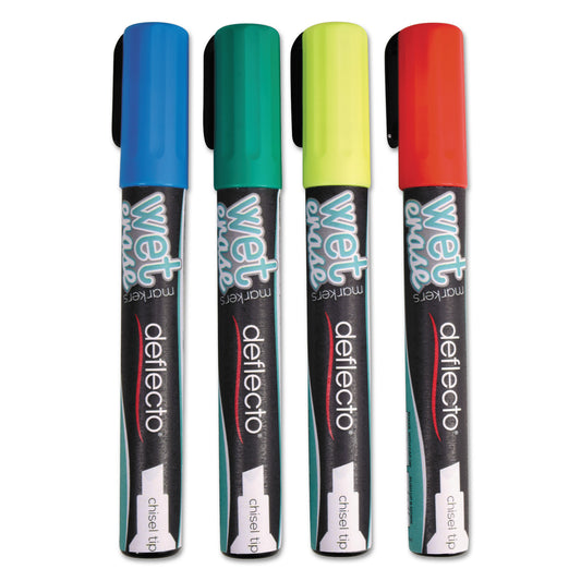 Deflecto Wet Erase Markers, Medium Chisel Tip, Assorted Colors, 4/Pack (SMA510V4)