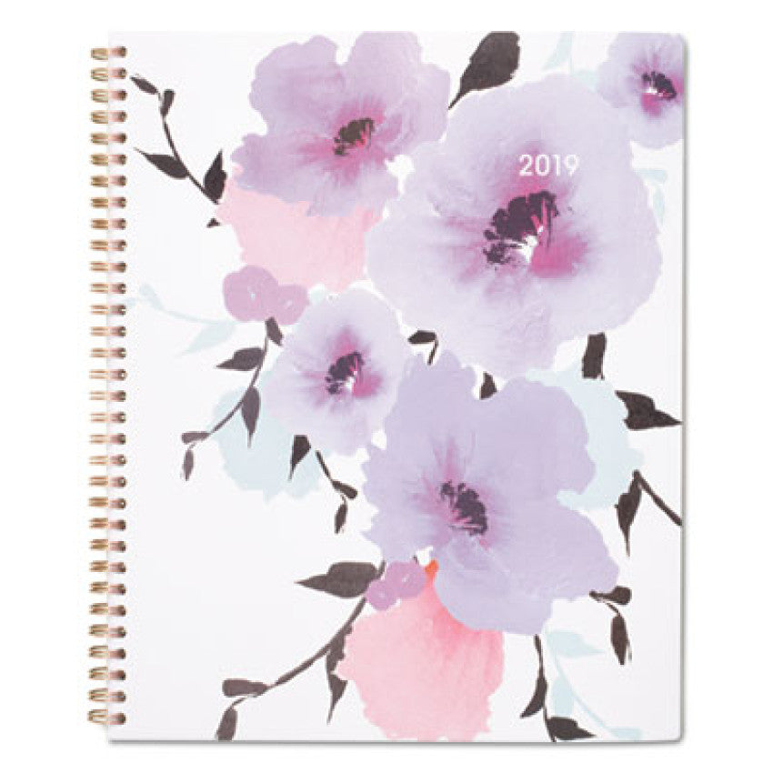 Mina Weekly/Monthly Planner, Floral Artwork, 11 x 8.5, White/Violet/Peach Cover, 12-Month (Jan to Dec): 2025