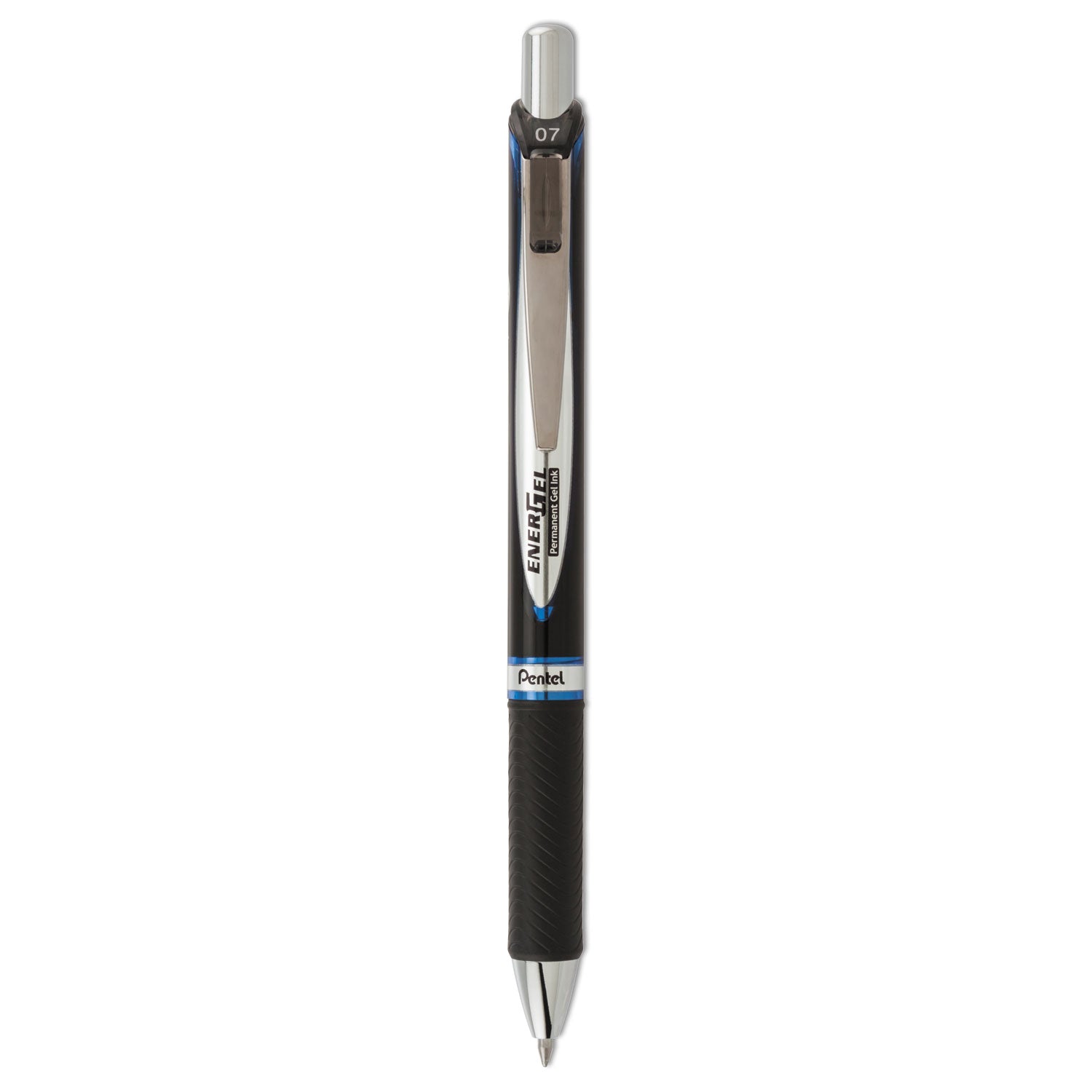 Pentel EnerGel PRO Permanent Ink Hybrid Gel Pen, Retractable, Medium 0.7 mm, Blue Ink, Black Barrel (BLP77C)