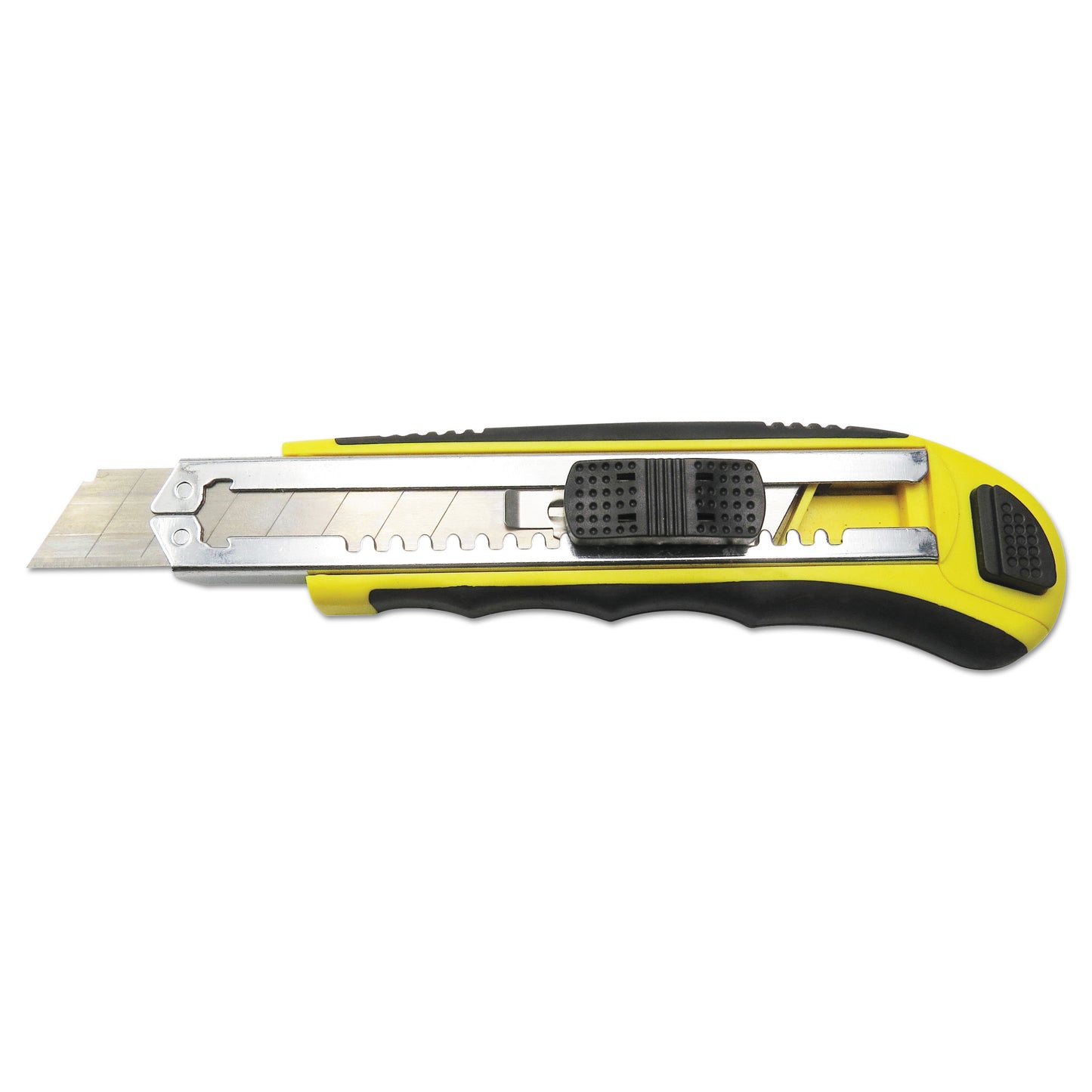 Boardwalk Rubber-Gripped Retractable Snap Blade Knife, 4" Blade, 5.5" Plastic/Rubber Handle, Black/Yellow (UKNIFE25)