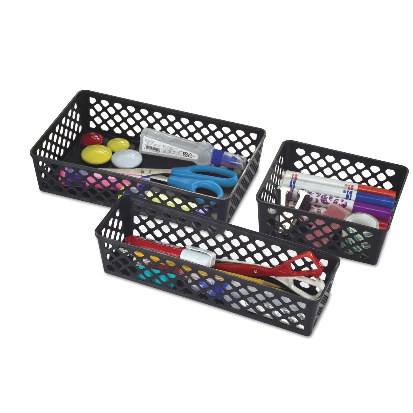 Officemate Recycled Supply Basket, Plastic, 6.13 x 5 x 2.38, Black, 3/Pack (26201)