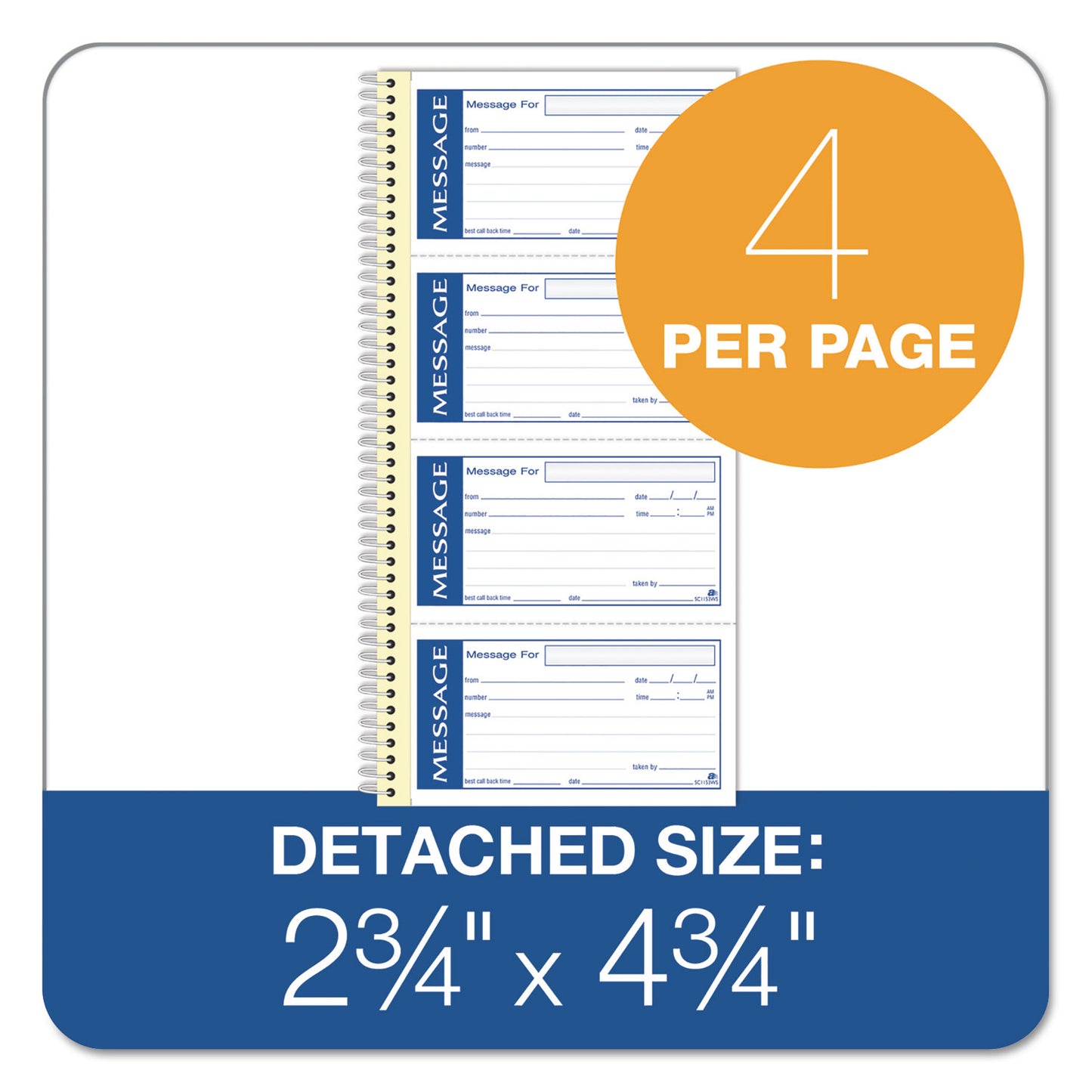 Adams Write 'n Stick Phone Message Book, Two-Part Carbonless, 4.75 x 2.75, 4 Forms/Sheet, 200 Forms Total (SC1153WS)