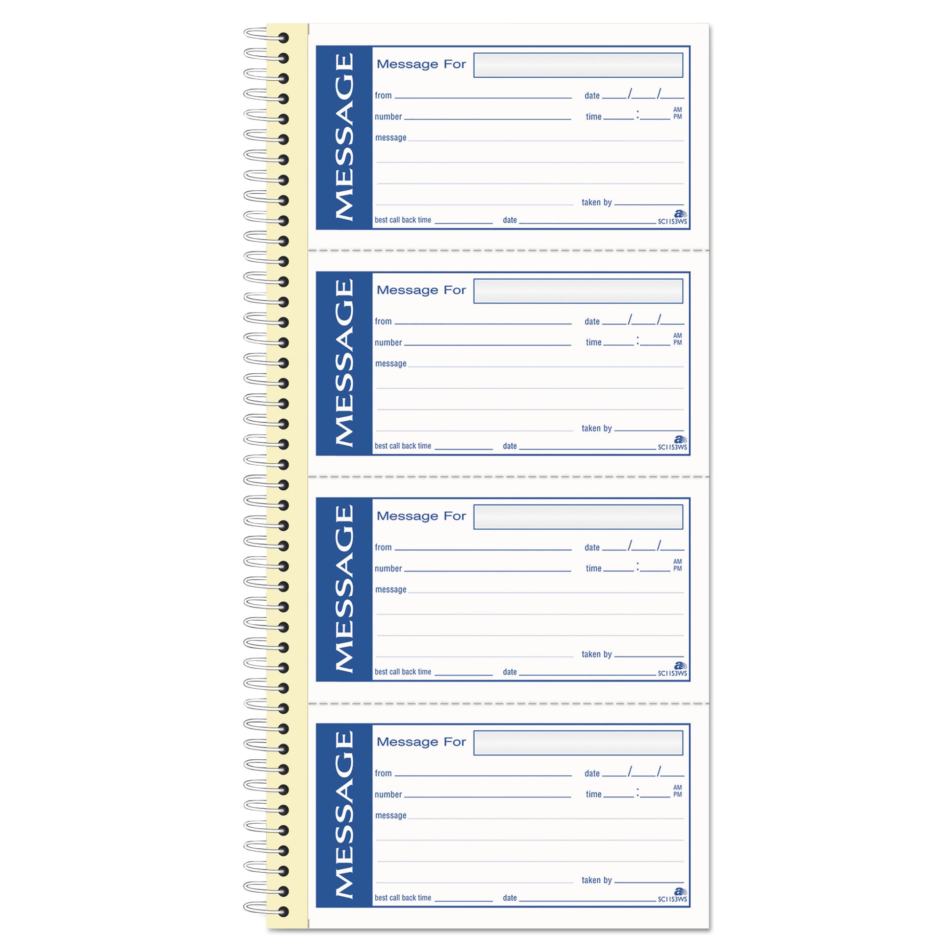 Adams Write 'n Stick Phone Message Book, Two-Part Carbonless, 4.75 x 2.75, 4 Forms/Sheet, 200 Forms Total (SC1153WS)