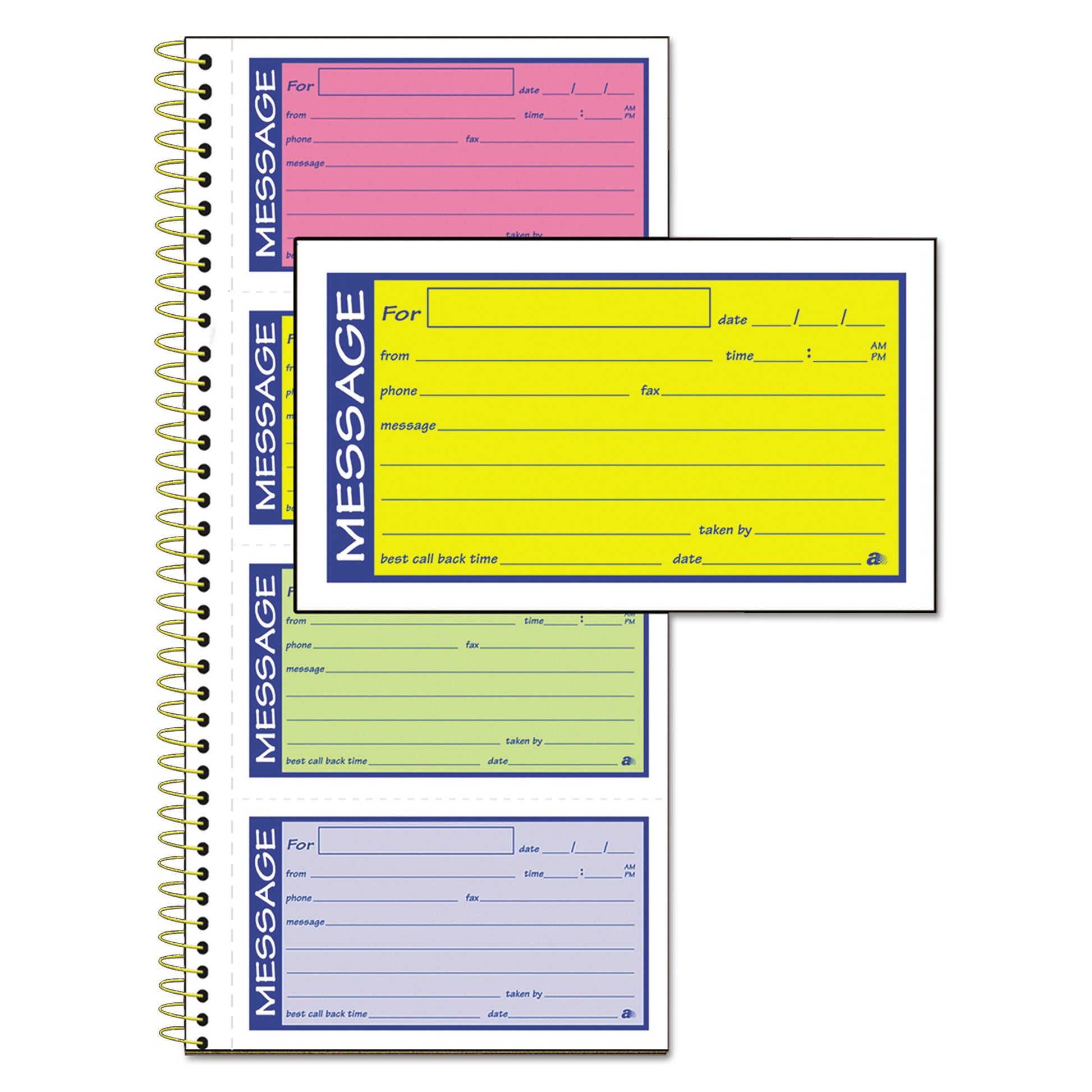 Adams Wirebound Telephone Book with Multicolored Messages, Two-Part Carbonless, 4.75 x 2.75, 4 Forms/Sheet, 200 Forms Total (SC1153RB)