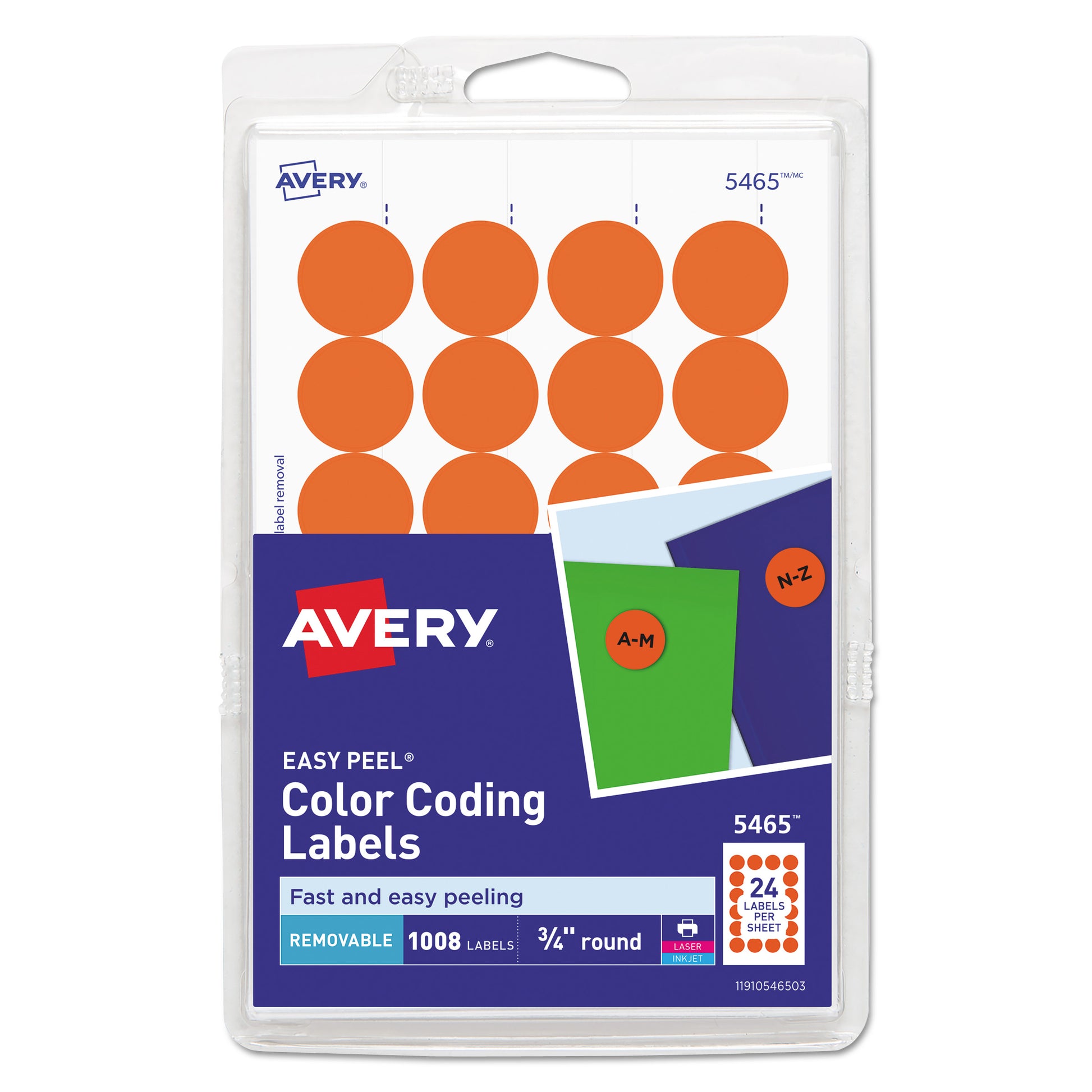 Avery Printable Self-Adhesive Removable Color-Coding Labels, 0.75" dia, Orange, 24/Sheet, 42 Sheets/Pack, (5465) (05465)