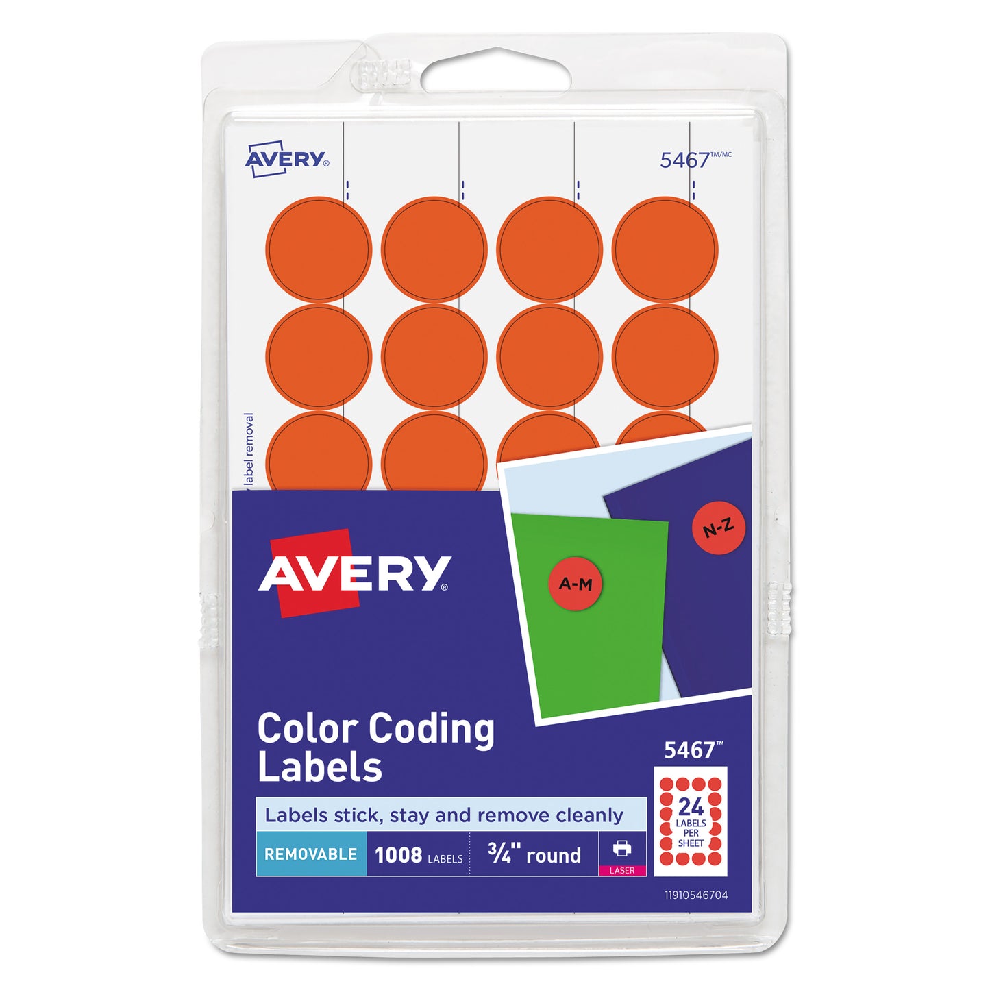 Avery Printable Self-Adhesive Removable Color-Coding Labels, 0.75" dia, Neon Red, 24/Sheet, 42 Sheets/Pack, (5467) (05467)