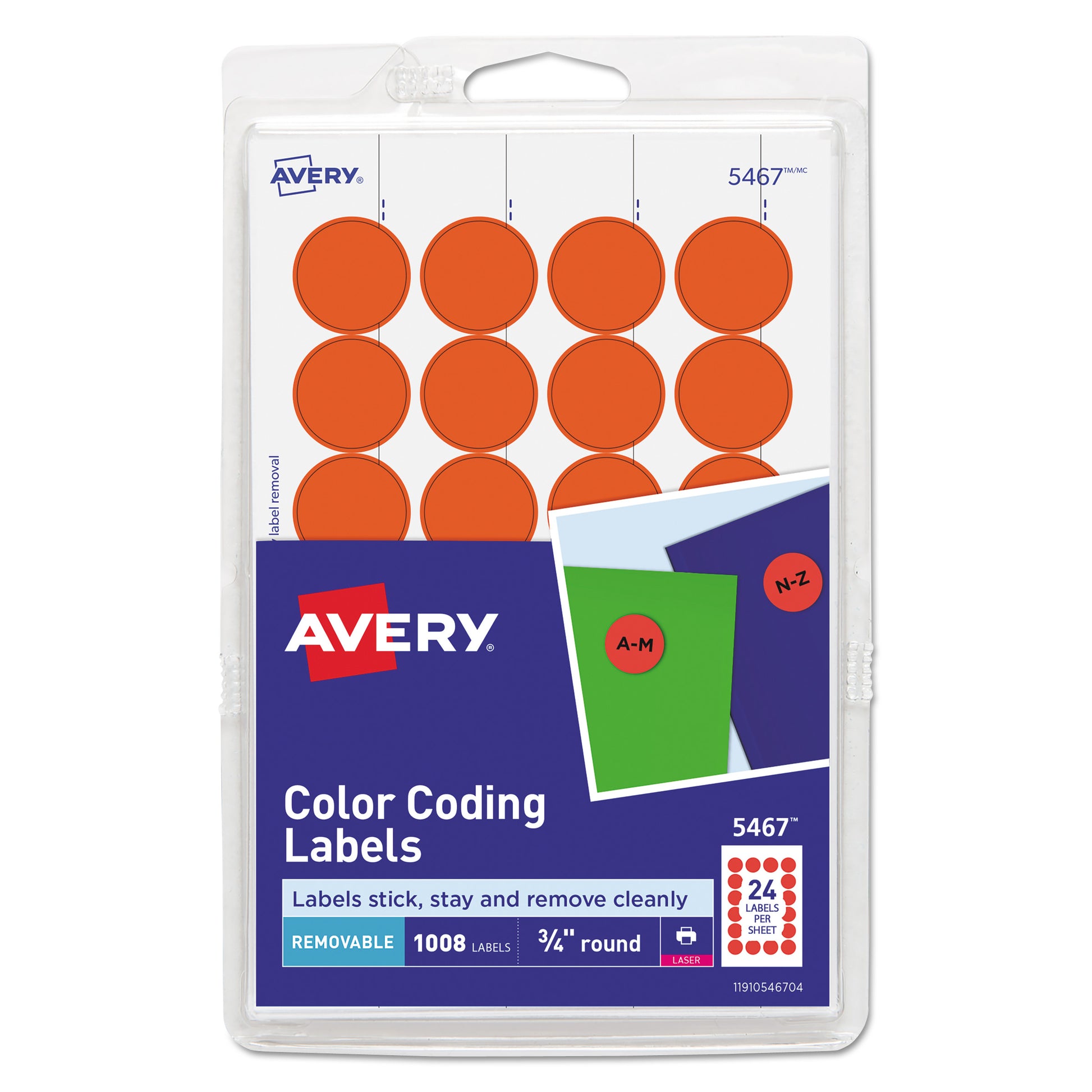 Avery Printable Self-Adhesive Removable Color-Coding Labels, 0.75" dia, Neon Red, 24/Sheet, 42 Sheets/Pack, (5467) (05467)