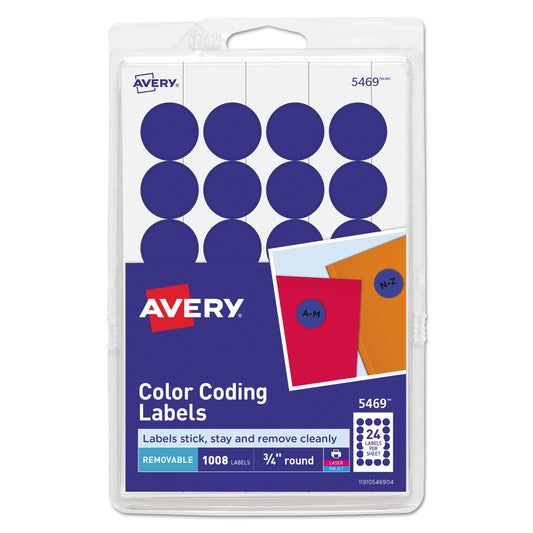 Avery Printable Self-Adhesive Removable Color-Coding Labels, 0.75" dia, Dark Blue, 24/Sheet, 42 Sheets/Pack, (5469) (05469)