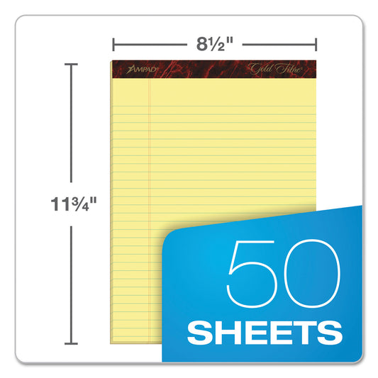 Ampad Gold Fibre Quality Writing Pads, Wide/Legal Rule, 50 Canary-Yellow 8.5 x 11.75 Sheets, Dozen (20020)