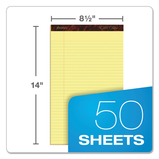 Ampad Gold Fibre Quality Writing Pads, Wide/Legal Rule, 50 Canary-Yellow 8.5 x 14 Sheets, Dozen (20030)