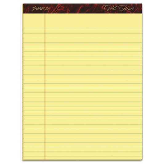 Ampad Gold Fibre Quality Writing Pads, Wide/Legal Rule, 50 Canary-Yellow 8.5 x 11.75 Sheets, Dozen (20020)