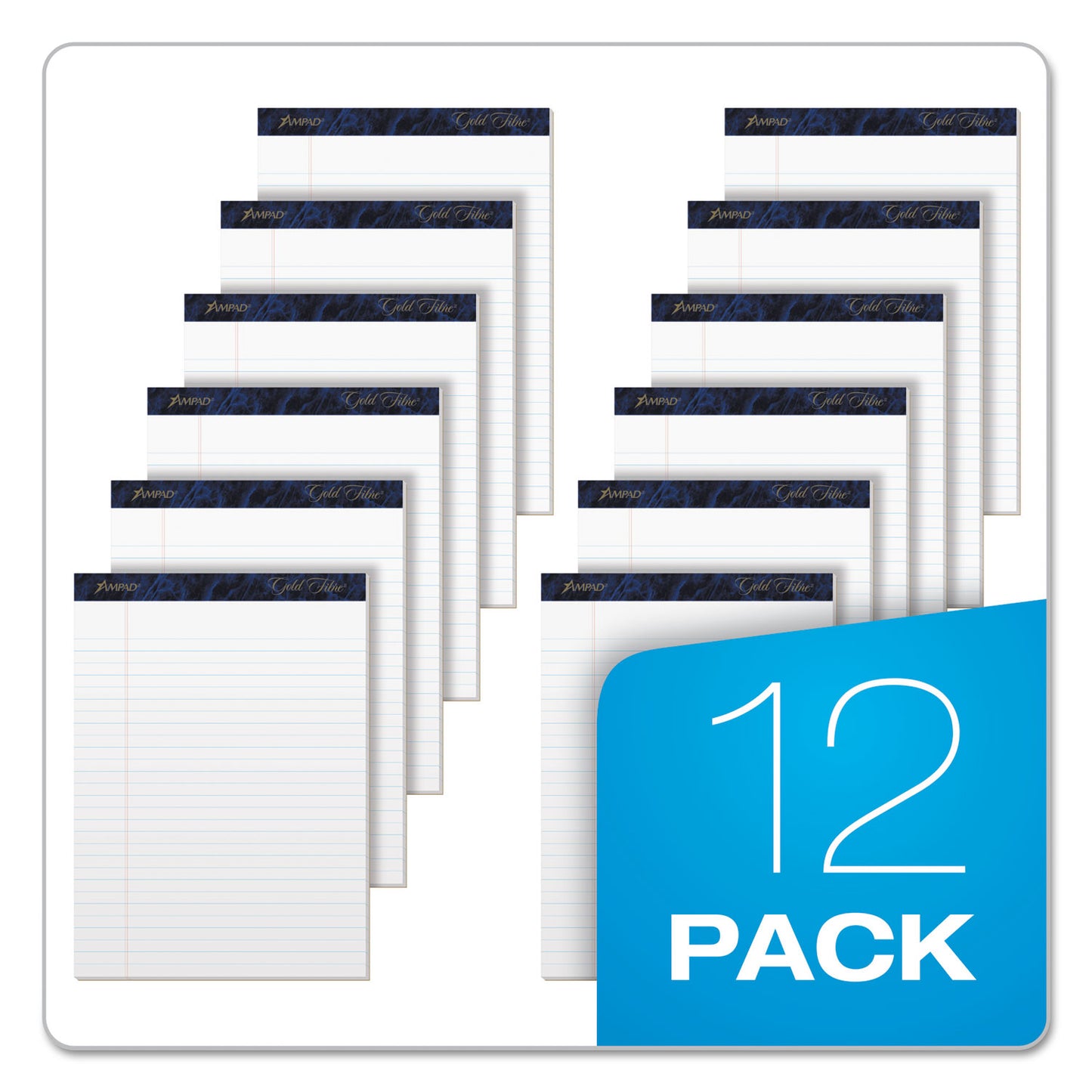 Ampad Gold Fibre Quality Writing Pads, Wide/Legal Rule, 50 White 8.5 x 11.75 Sheets, Dozen (20070)