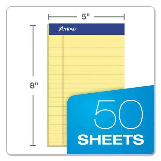 Ampad Perforated Writing Pads, Narrow Rule, 50 Canary-Yellow 5 x 8 Sheets, Dozen (20204)