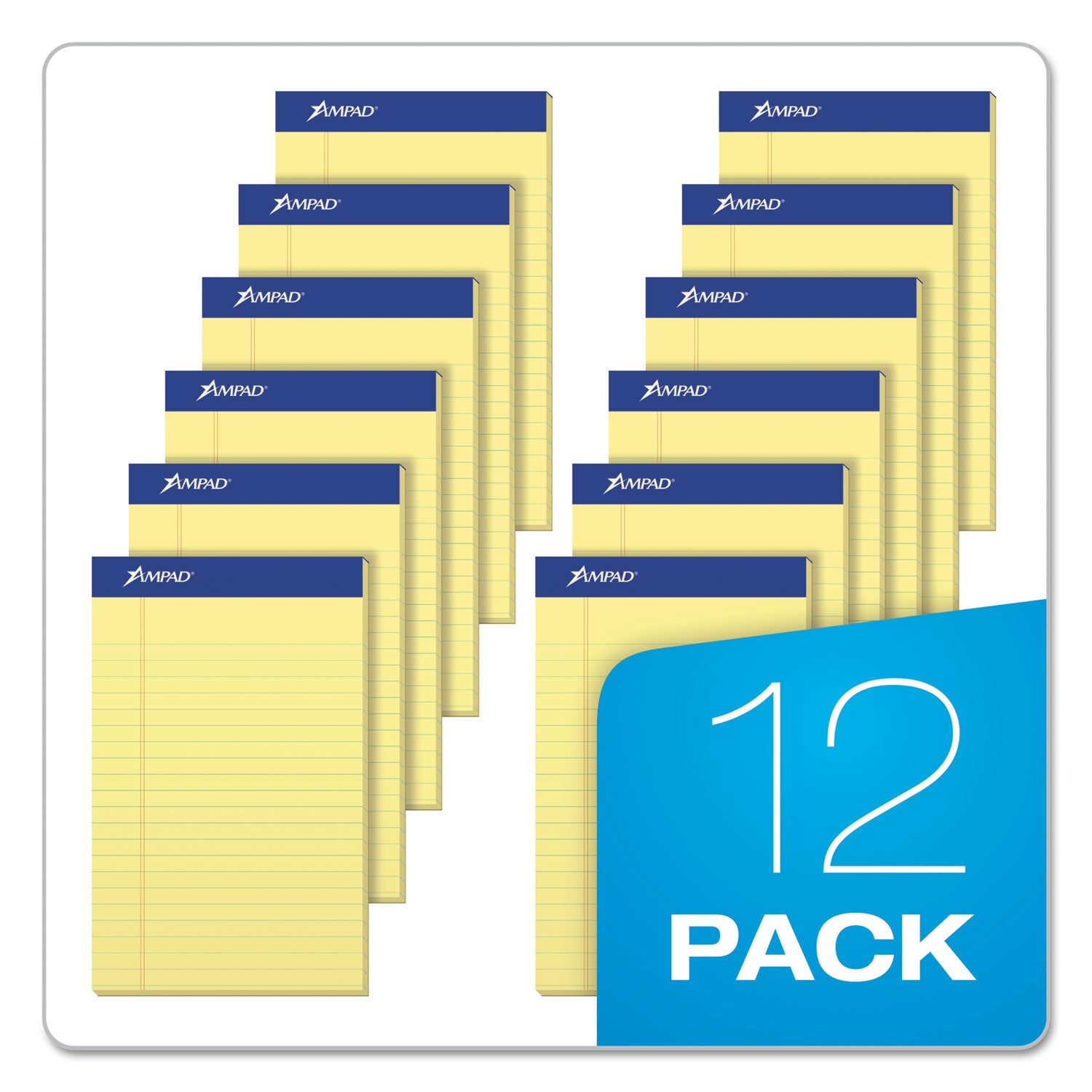 Ampad Perforated Writing Pads, Narrow Rule, 50 Canary-Yellow 5 x 8 Sheets, Dozen (20204)