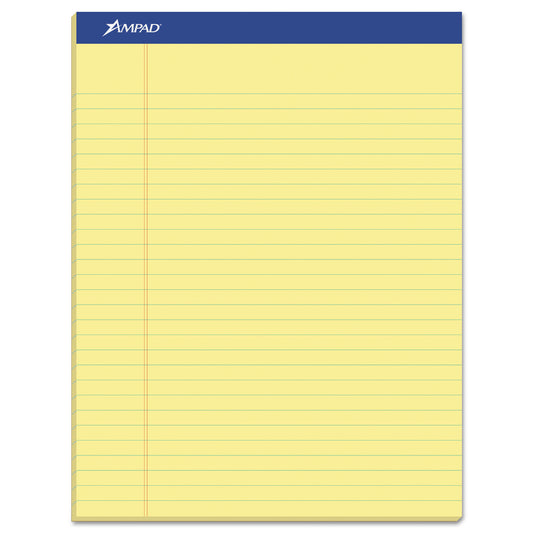 Ampad Perforated Writing Pads, Wide/Legal Rule, 50 Canary Yellow 8.5 x 11.75 Sheets, Dozen (20220)