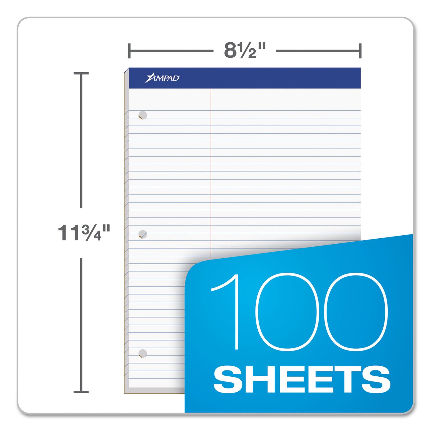 Ampad Double Sheet Pads, Pitman Rule Variation (Offset Dividing Line - 3" Left), 100 White 8.5 x 11.75 Sheets (20345)