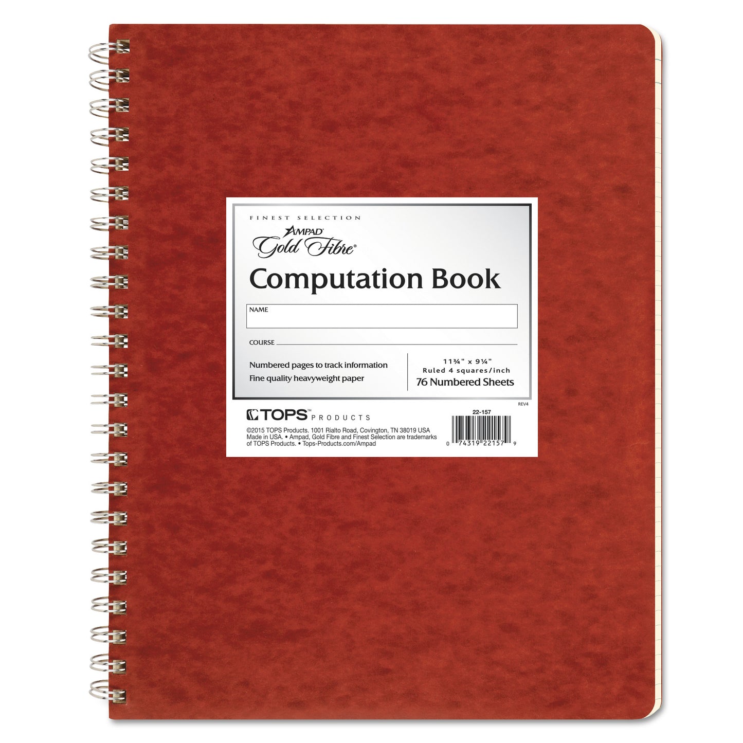 Ampad Computation Book, Quadrille Rule (4 sq/in), Brown Cover, (76) 11.75 x 9.25 Sheets (22157)