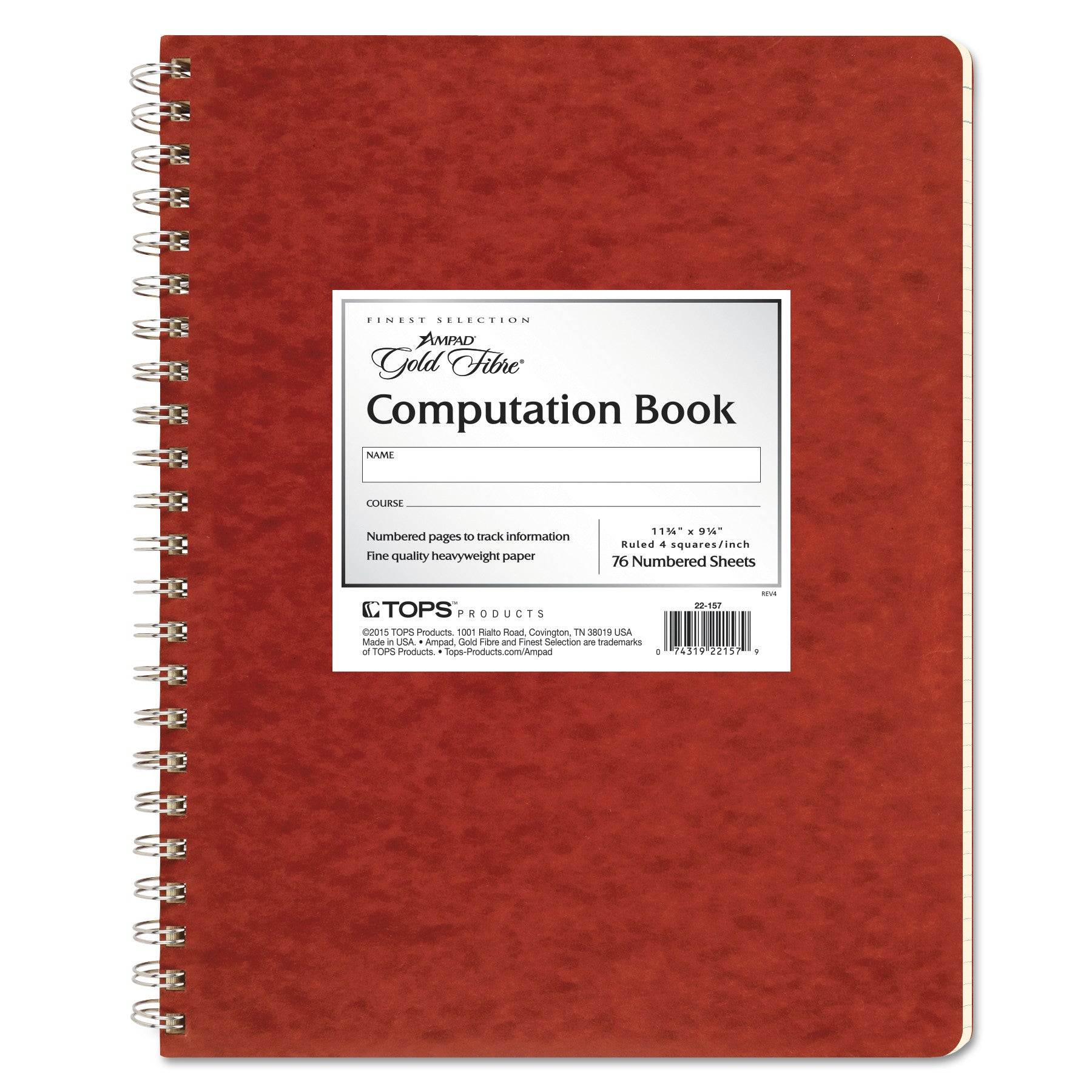 Ampad Computation Book, Quadrille Rule (4 sq/in), Brown Cover, (76) 11.75 x 9.25 Sheets (22157)