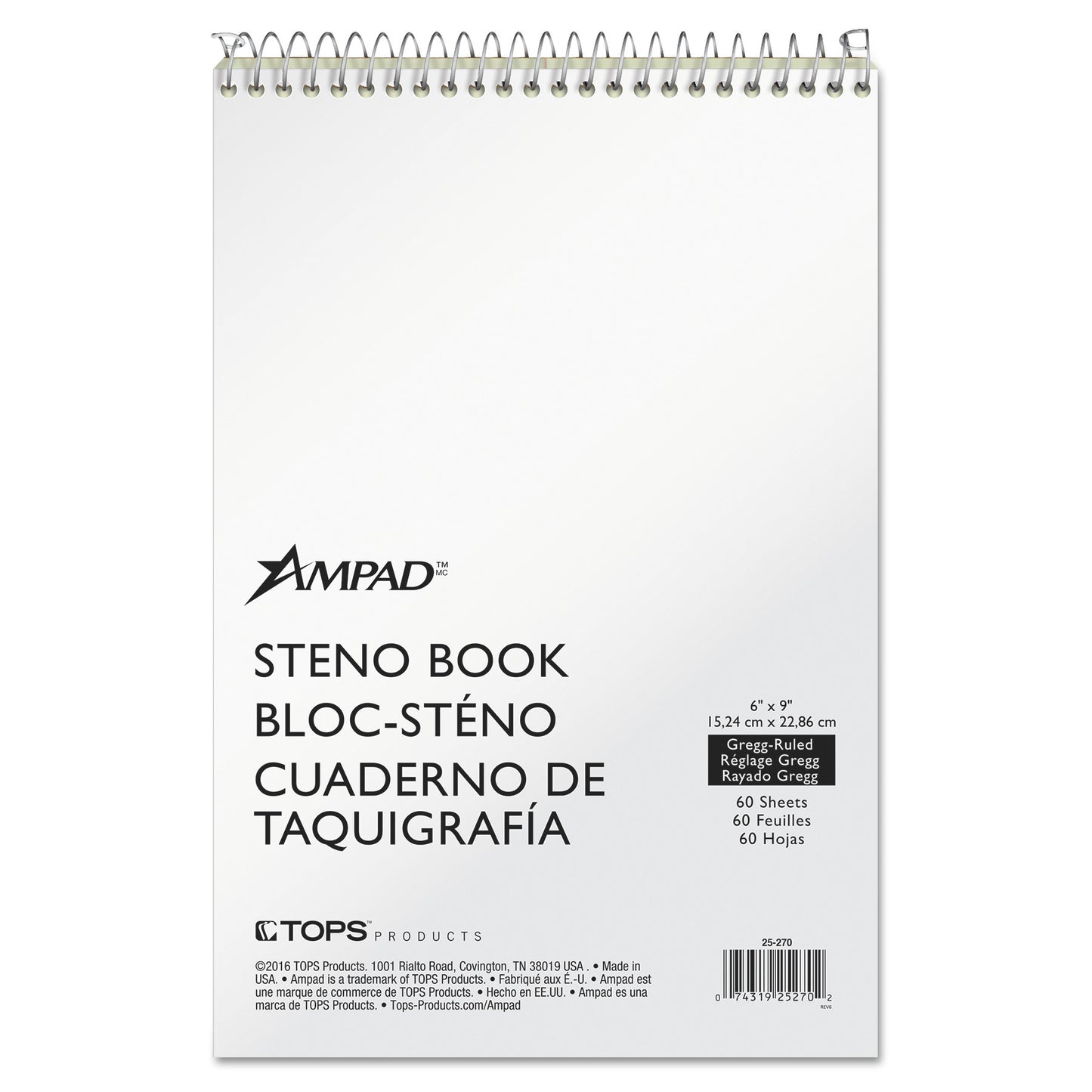 Ampad Steno Pads, Gregg Rule, Tan Cover, 60 Green-Tint 6 x 9 Sheets (25270)