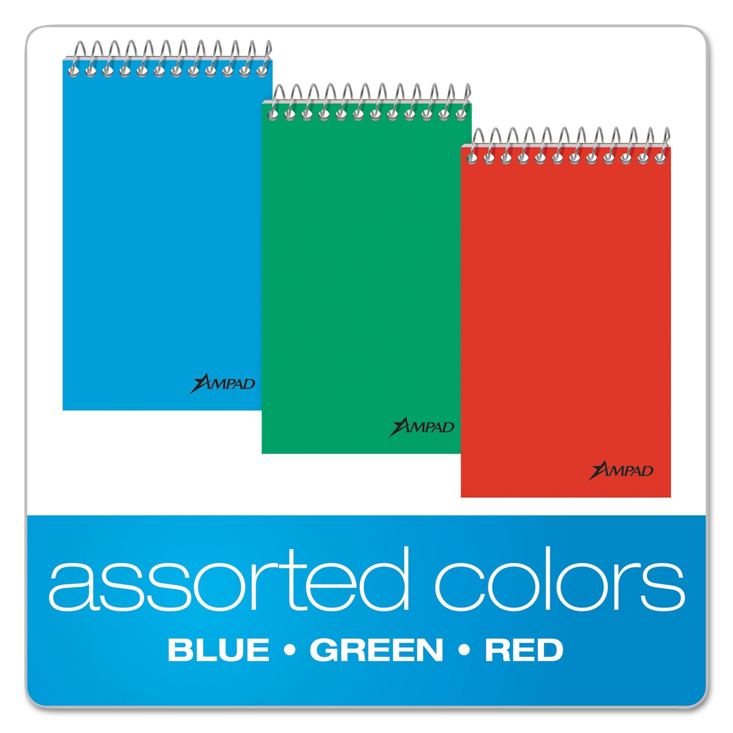 Ampad Memo Pads, Narrow Rule, Assorted Cover Colors, 60 White 3 x 5 Sheets, 3/Pack (45093)