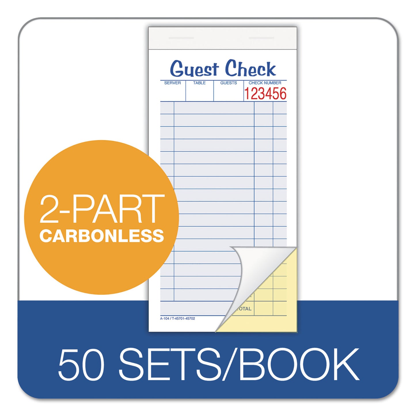 Adams Guest Check Pad, Two-Part Carbonless, 6.38 x 3.38, 50 Forms Total (10450SW)