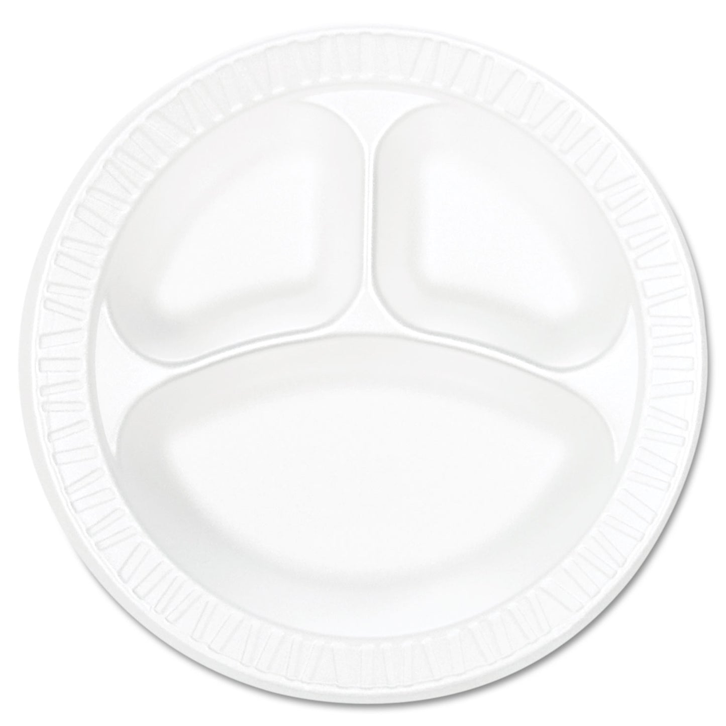 Dart Concorde Foam Plate, 3-Compartment Plate, 10.25" dia, White, 125/Pack, 4 Packs/Carton (10CPWCR)