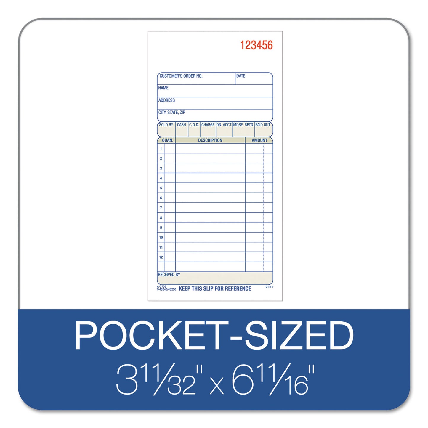 Adams 2-Part Sales Book, 12 Lines, Two-Part Carbon, 3.38 x 6.69, 50 Forms Total (DC3705)