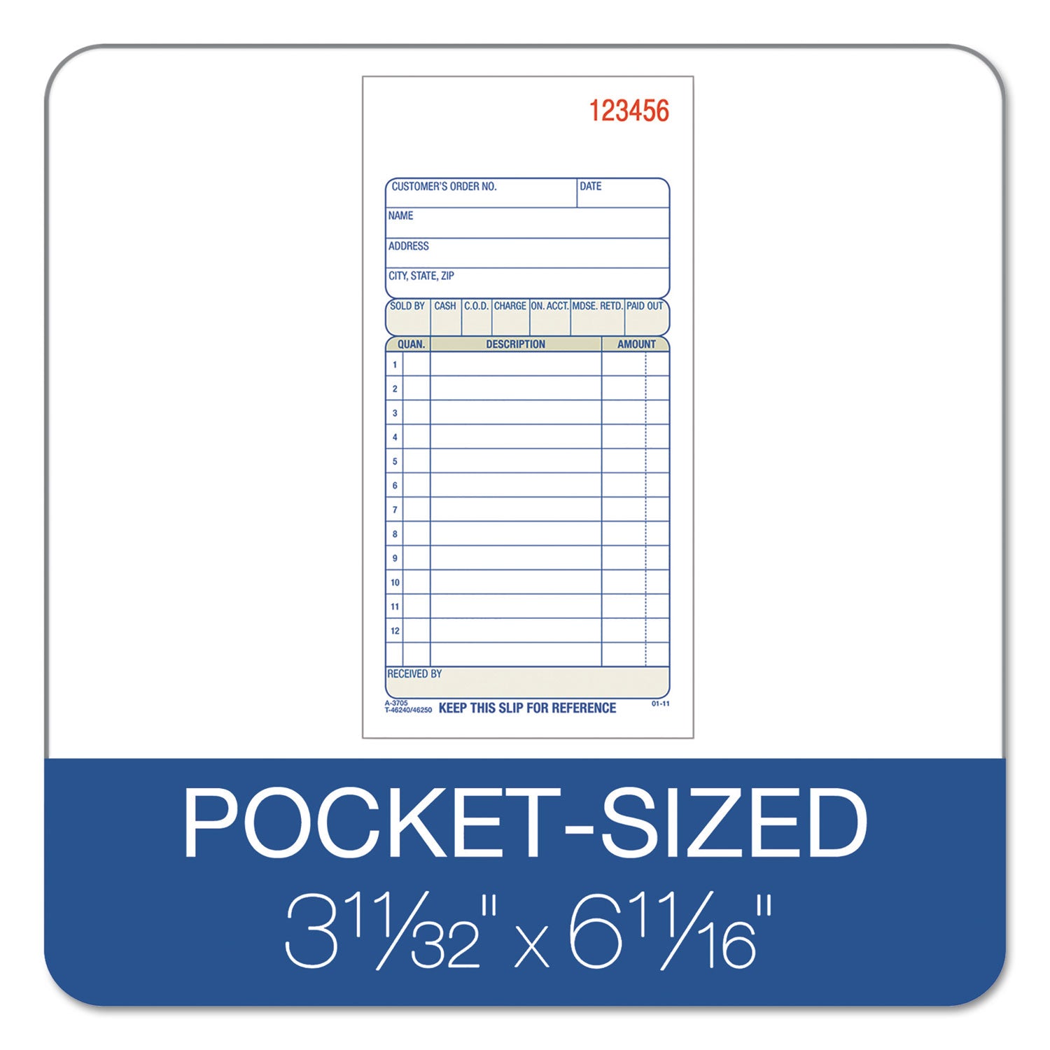 Adams 2-Part Sales Book, 12 Lines, Two-Part Carbon, 3.38 x 6.69, 50 Forms Total (DC3705)