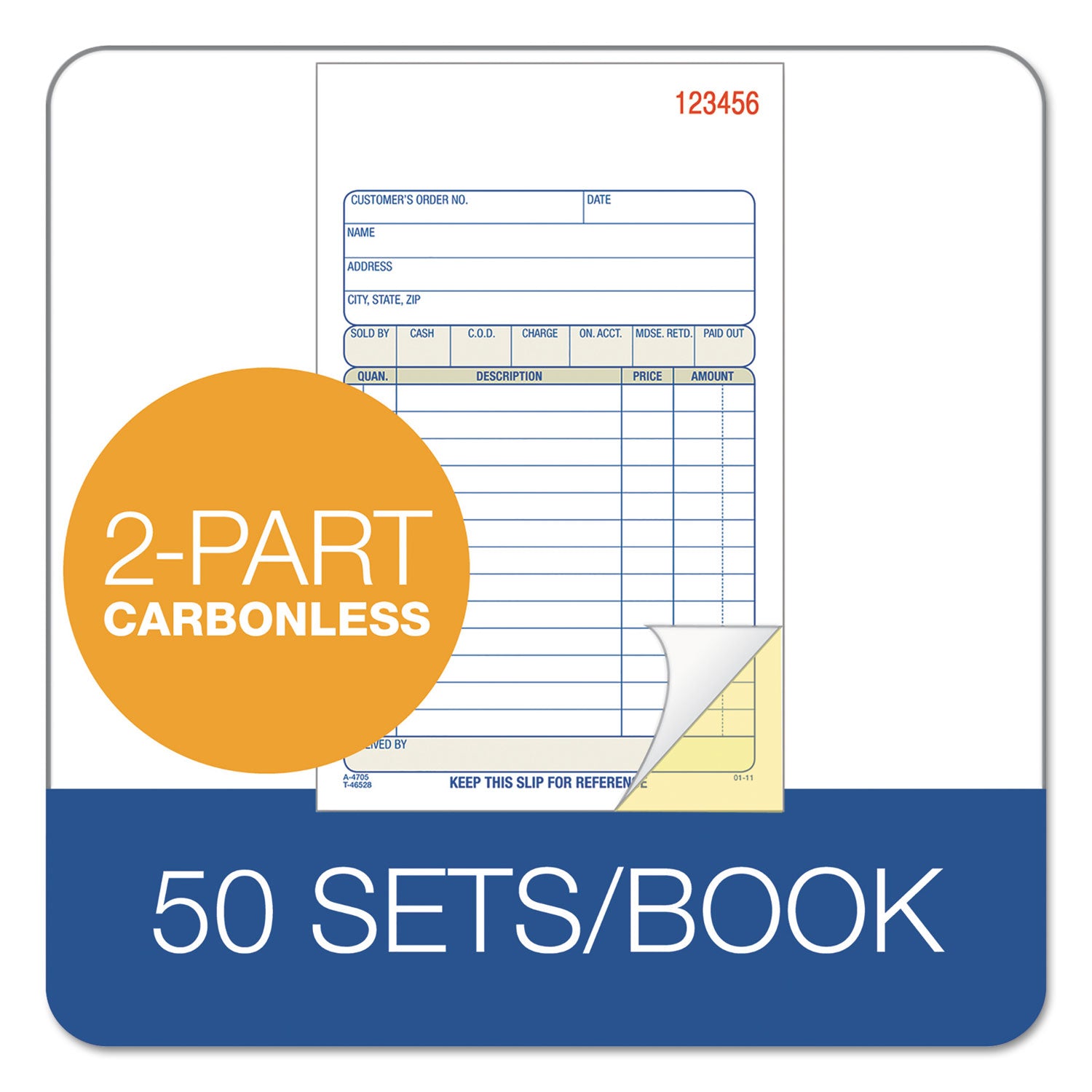 Adams 2-Part Sales Book, 12 Lines, Two-Part Carbon, 6.69 x 4.19, 50 Forms Total (DC4705)