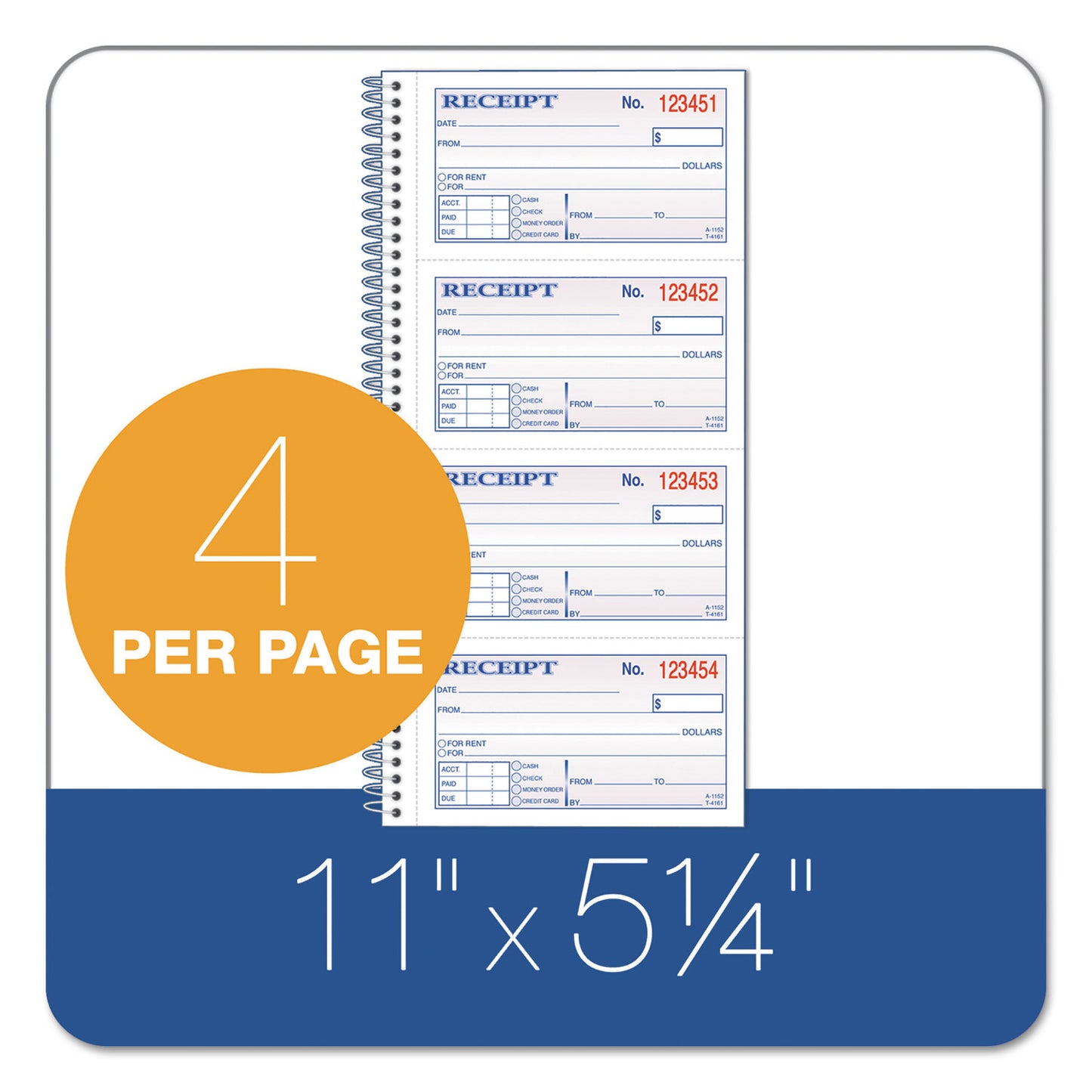 Adams 2-Part Receipt Book, Two-Part Carbonless, 4.75 x 2.75, 4 Forms/Sheet, 200 Forms Total (SC1152)