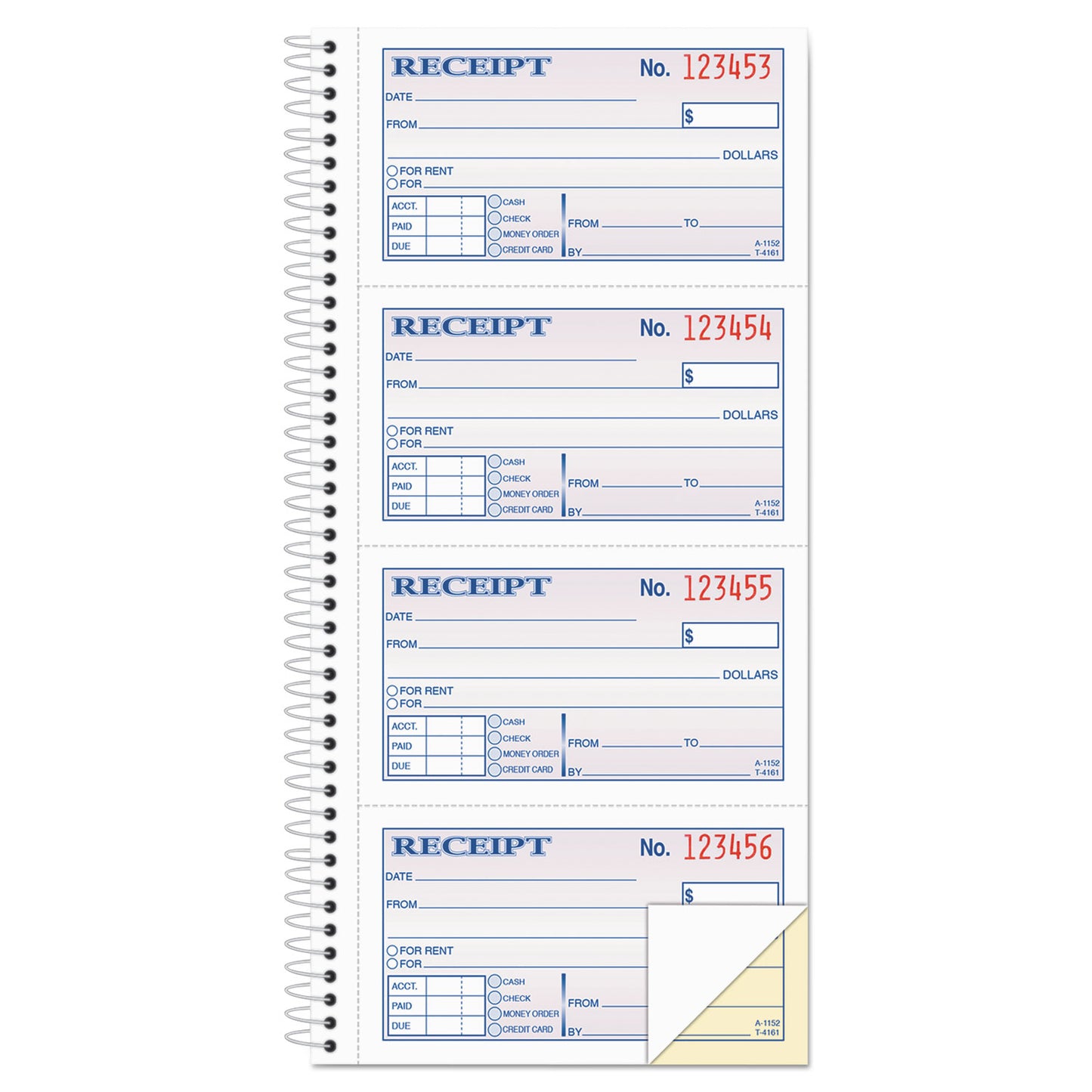 Adams 2-Part Receipt Book, Two-Part Carbonless, 4.75 x 2.75, 4 Forms/Sheet, 200 Forms Total (SC1152)