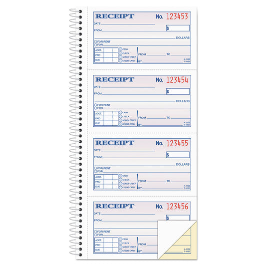 Adams 2-Part Receipt Book, Two-Part Carbonless, 4.75 x 2.75, 4 Forms/Sheet, 200 Forms Total (SC1152)