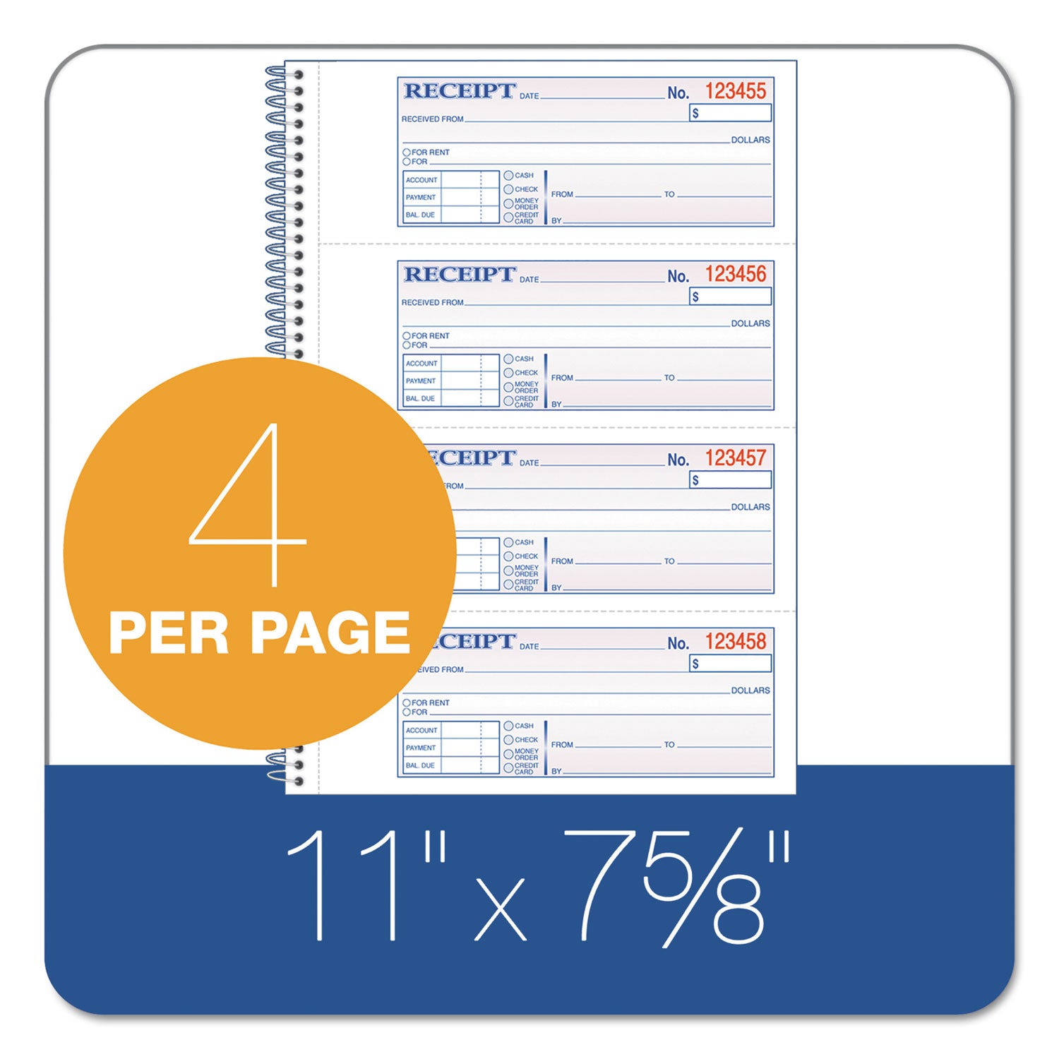 Adams TOPS Money/Rent Receipt Book, Two-Part Carbon, 7 x 2.75, 4 Forms/Sheet, 200 Forms Total (SC1182)