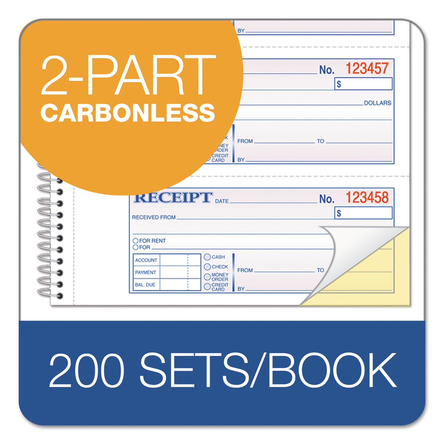 Adams TOPS Money/Rent Receipt Book, Two-Part Carbon, 7 x 2.75, 4 Forms/Sheet, 200 Forms Total (SC1182)