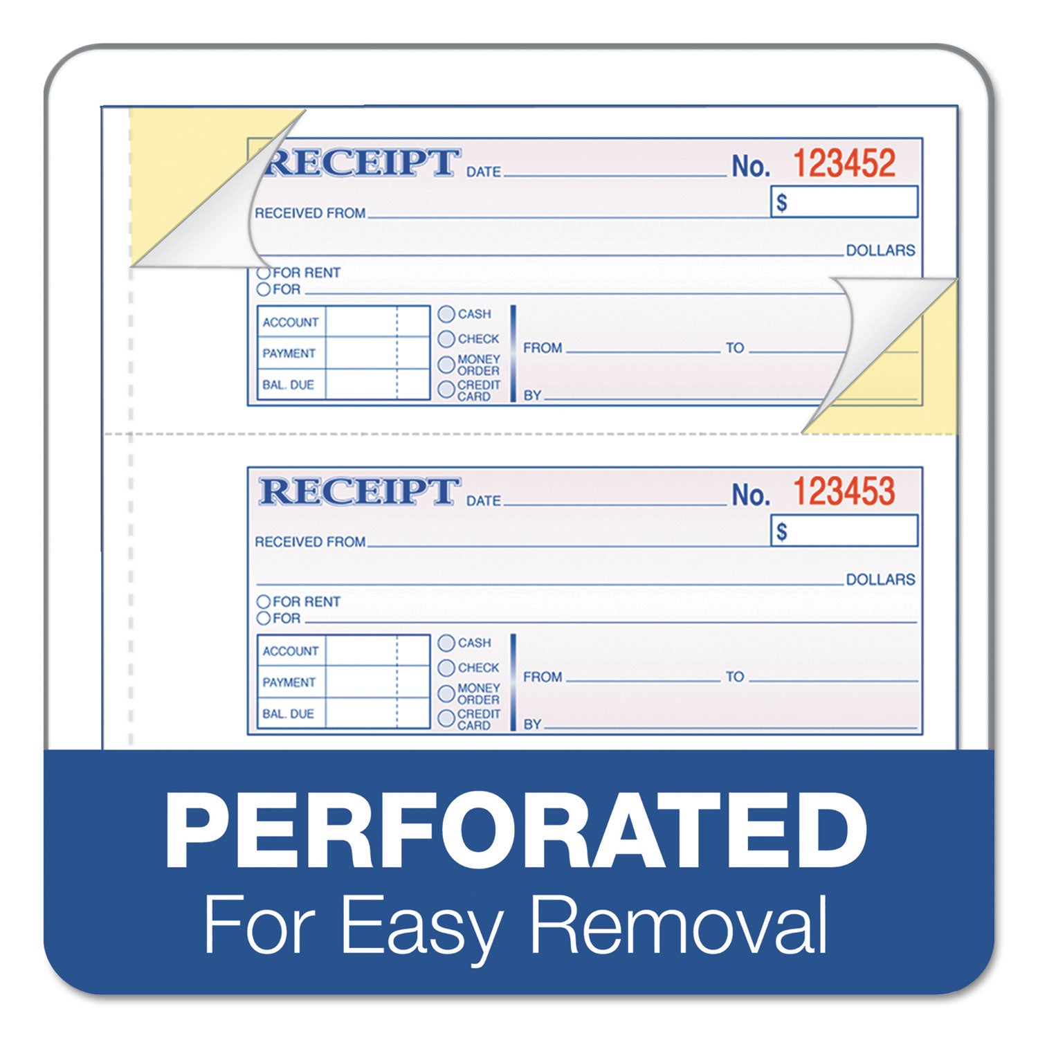 Adams Receipt Book, Three-Part Carbonless, 7.19 x 2.75, 4 Forms/Sheet, 100 Forms Total (TC1182)