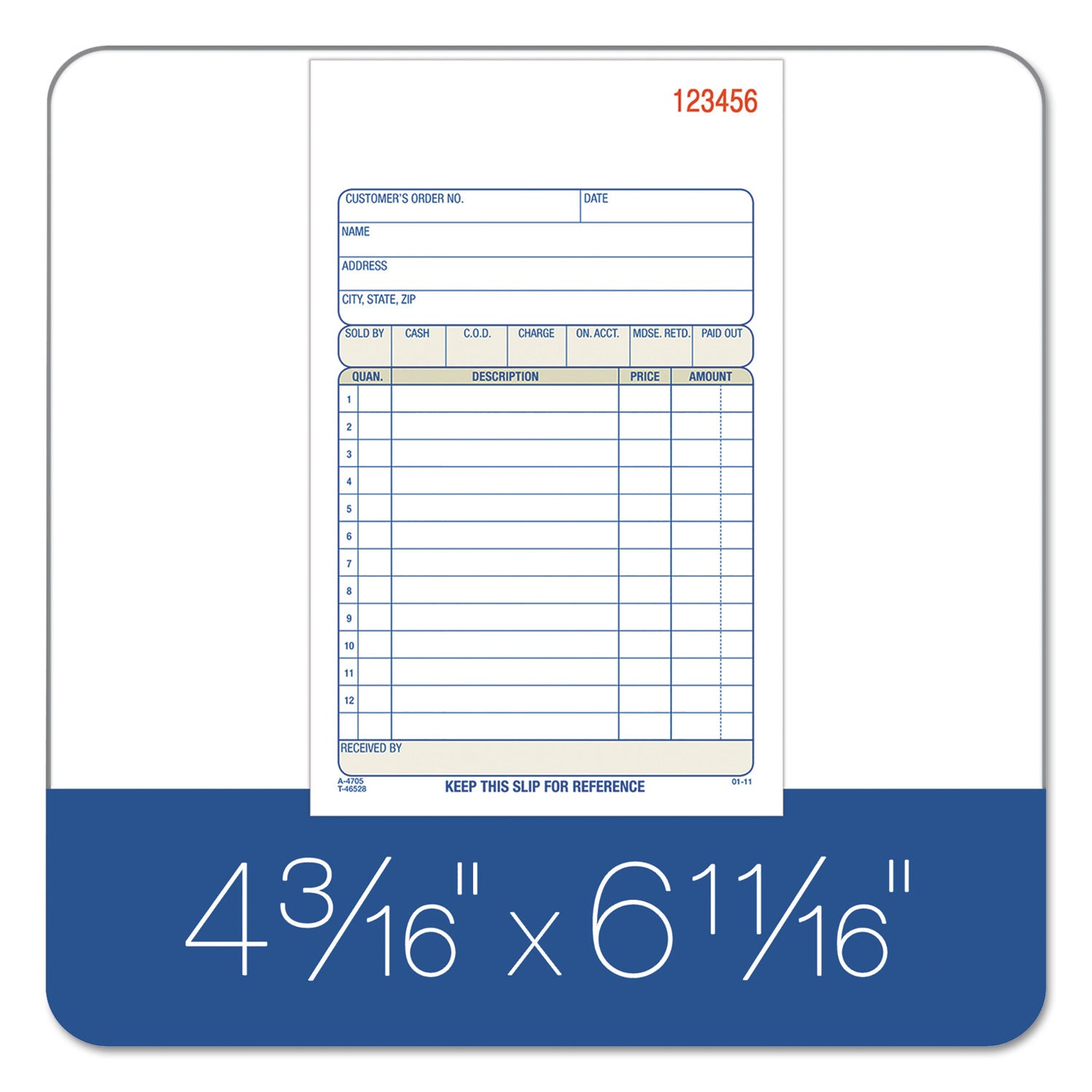 Adams Sales/Order Book, Three-Part Carbonless, 4.19 x 6.69, 50 Forms Total (TC4705)