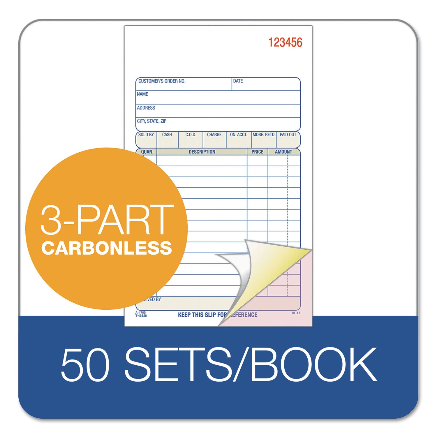 Adams Sales/Order Book, Three-Part Carbonless, 4.19 x 6.69, 50 Forms Total (TC4705)